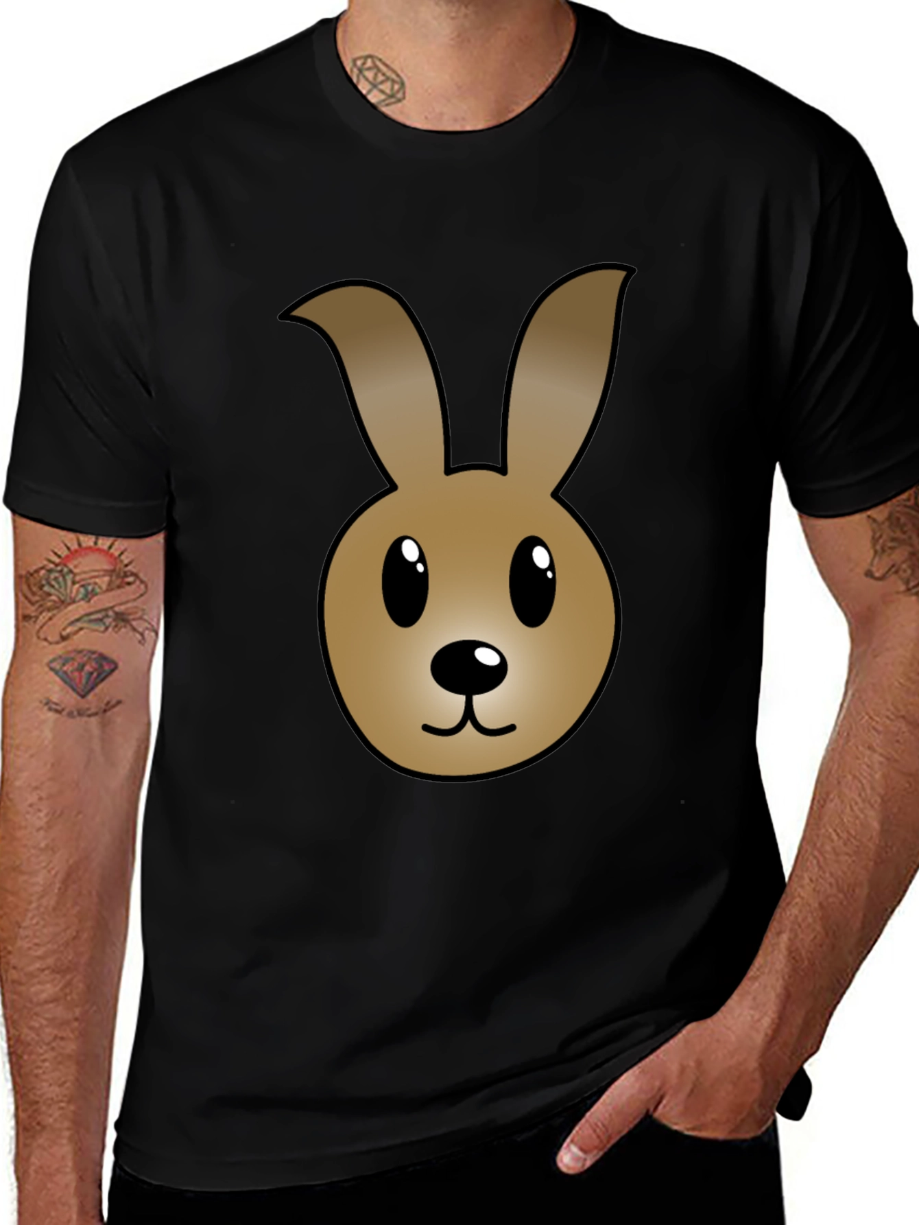 Cartoon Bunny Graphic T-Shirt - Black Cotton Tee