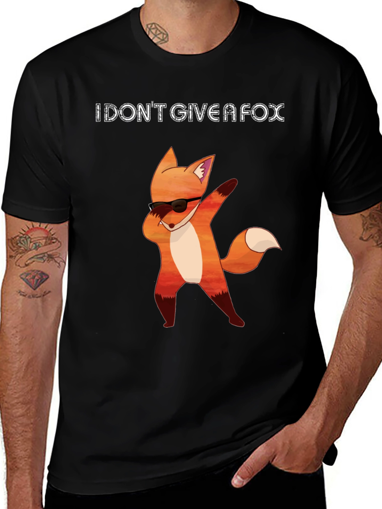 I DON'T GIVE A FOX Black T-Shirt - Funny Fox Dab Design