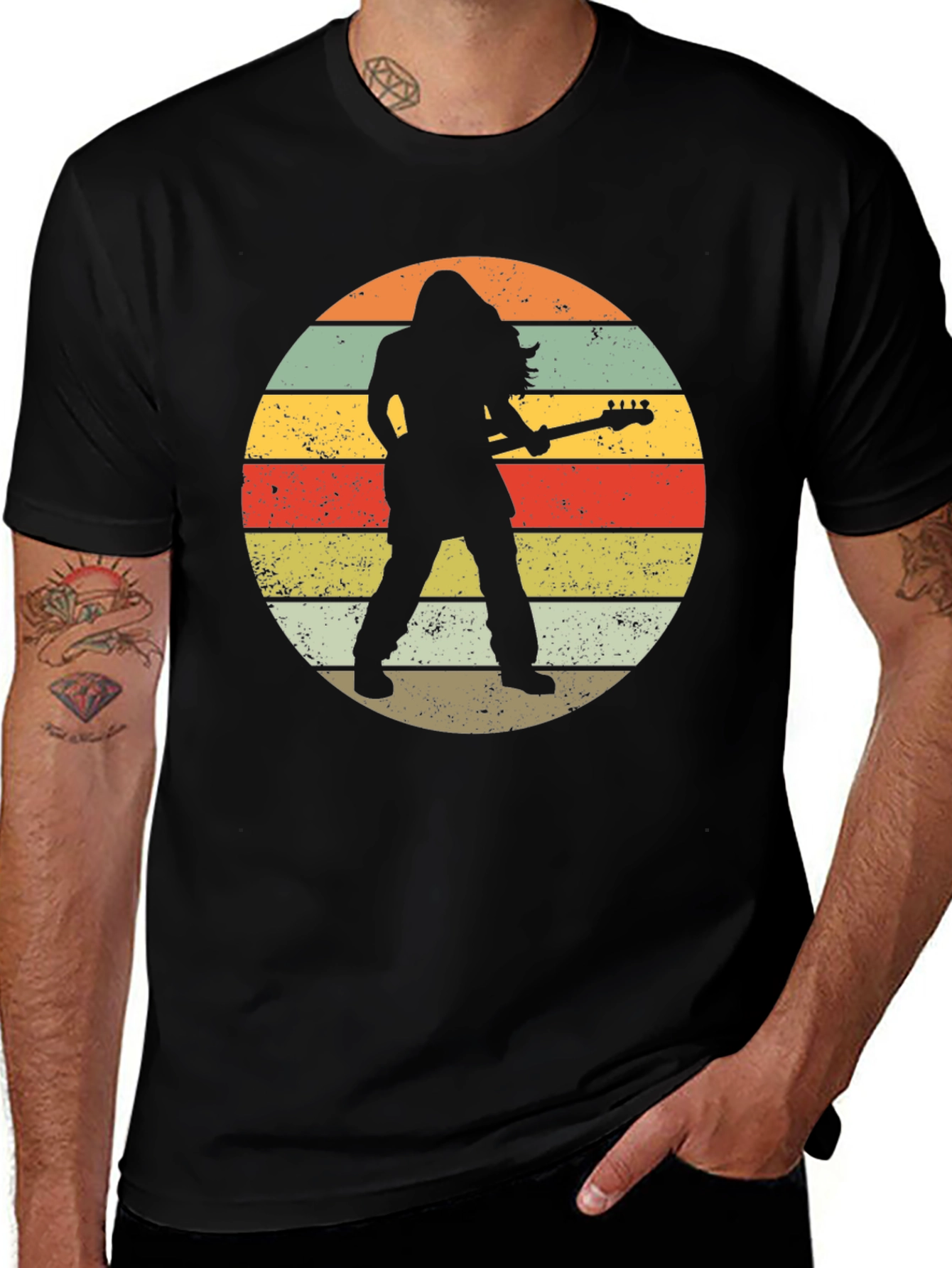 Variant 30 of Retro Rock Guitarist Black T-Shirt