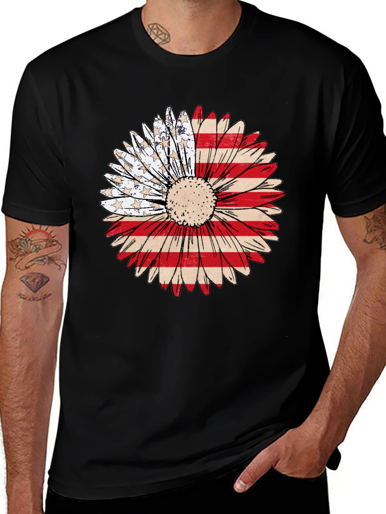 Variant 23 of American Flag Sunflower Graphic Tee
