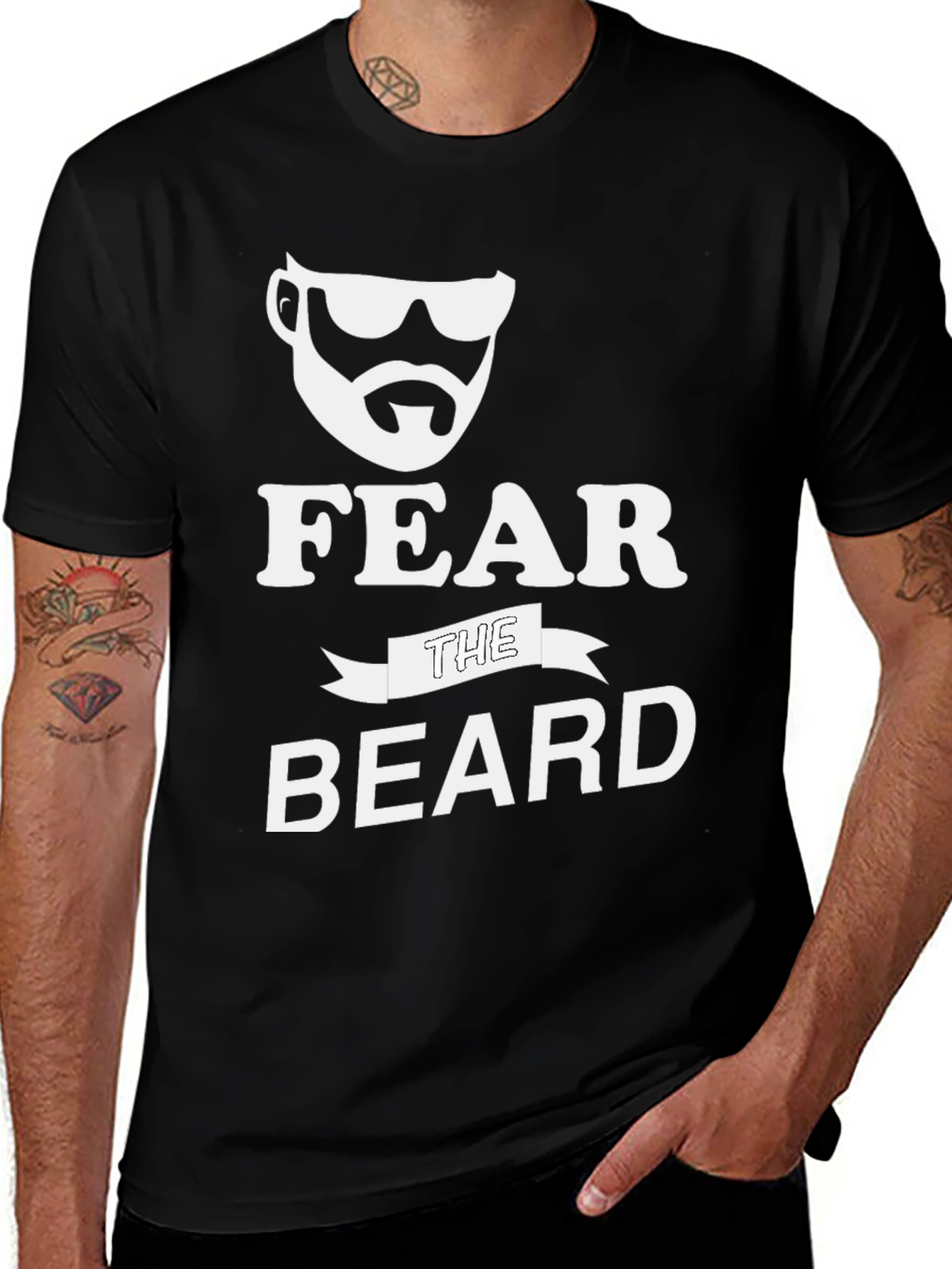 Variant 17 of Fear the Beard Graphic T-Shirt - Mens Black Crew Neck Tee