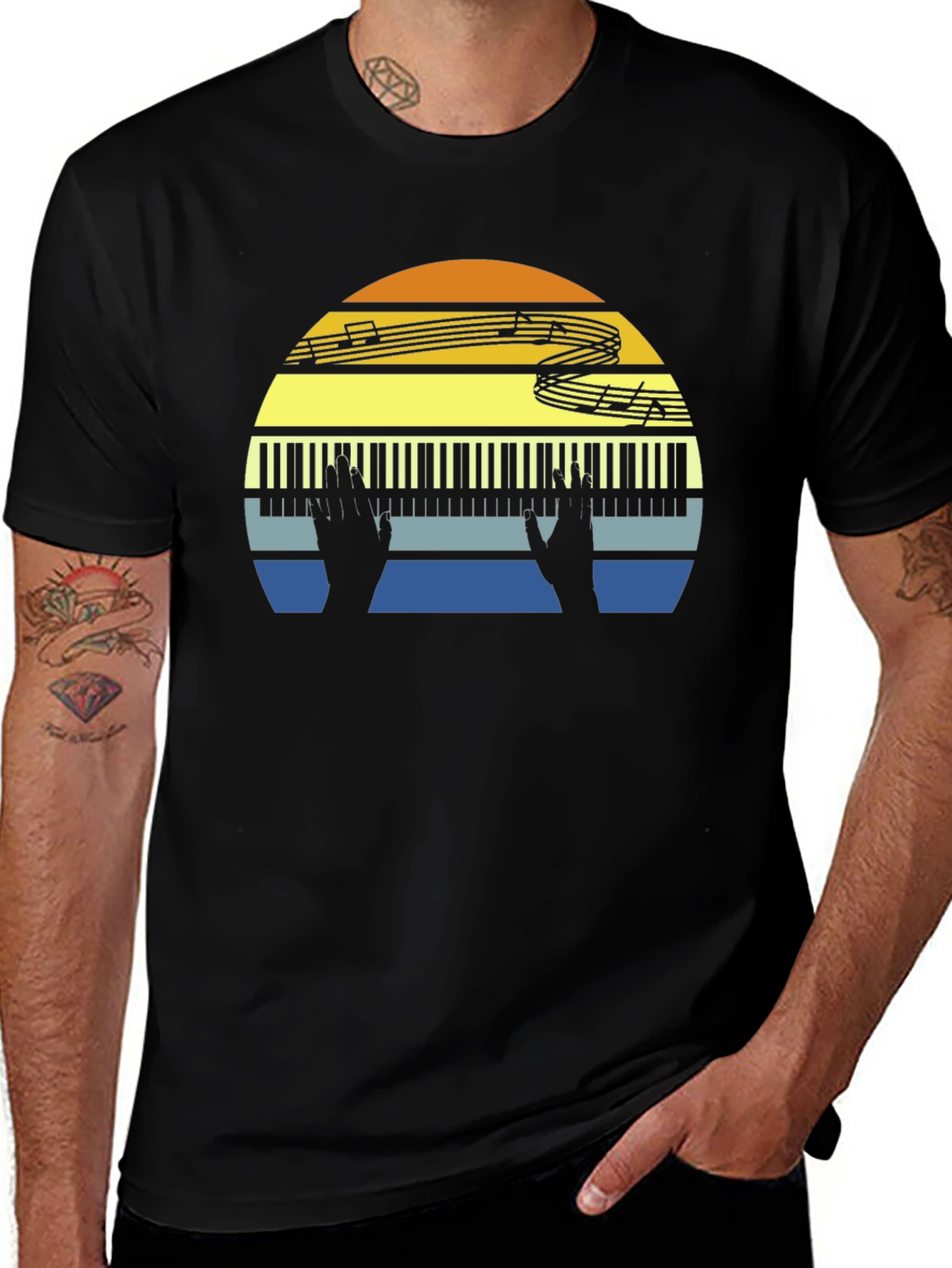 Variant 23 of Retro Piano Sunset T-Shirt - Music Lover Tee