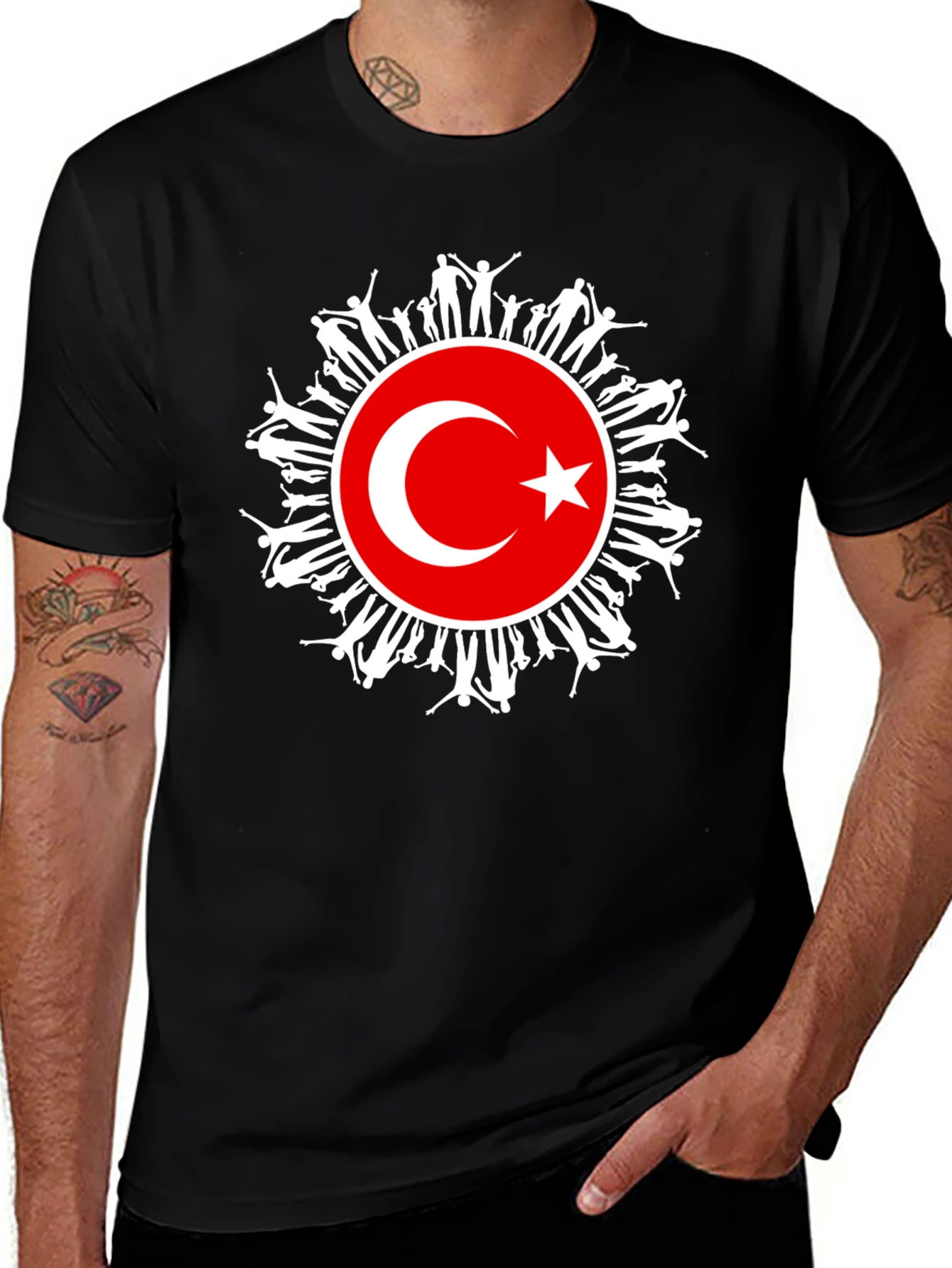 Turkey Flag People Graphic Black T-Shirt