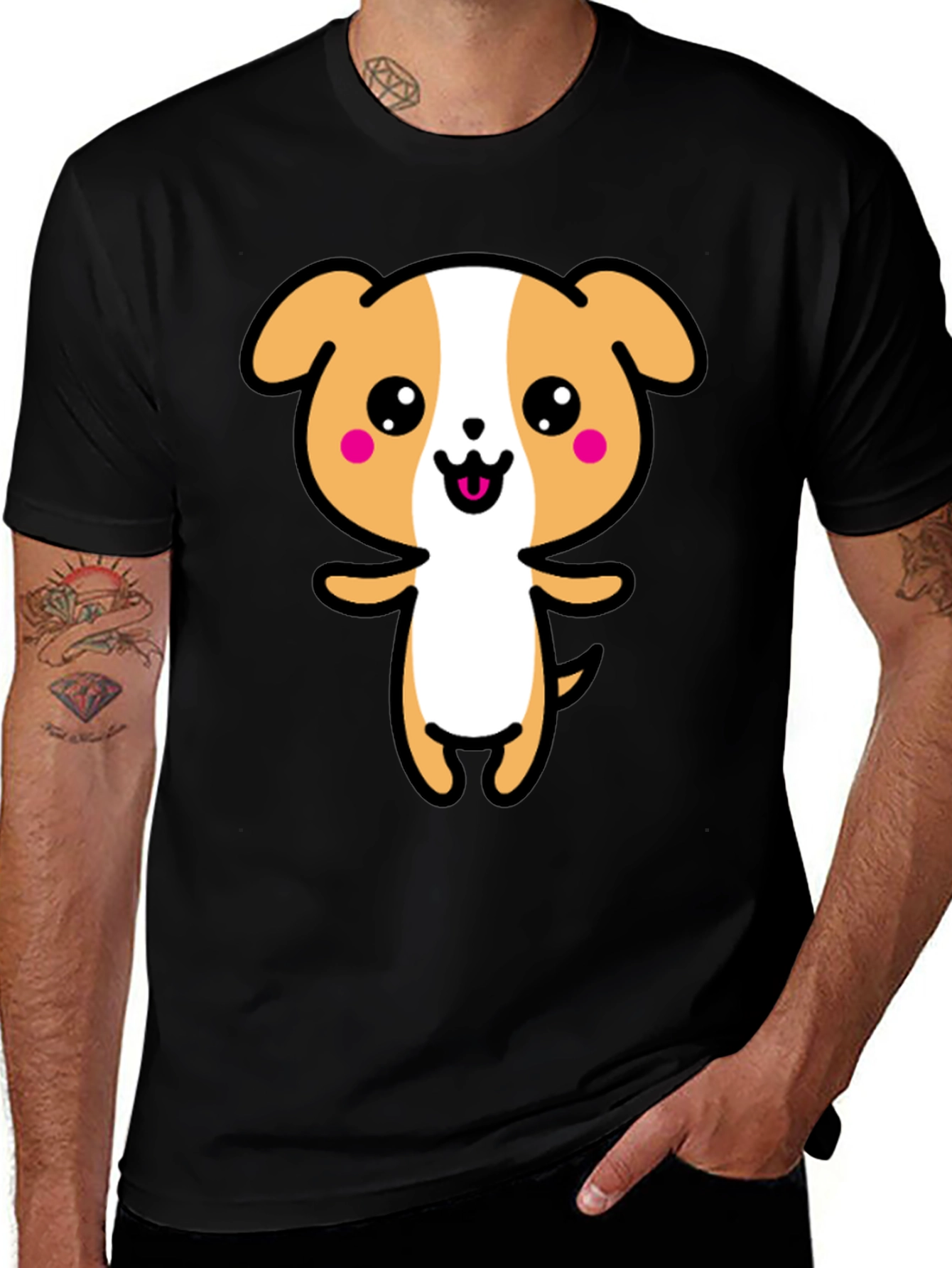Variant 9 of Kawaii Puppy Graphic Black T-Shirt