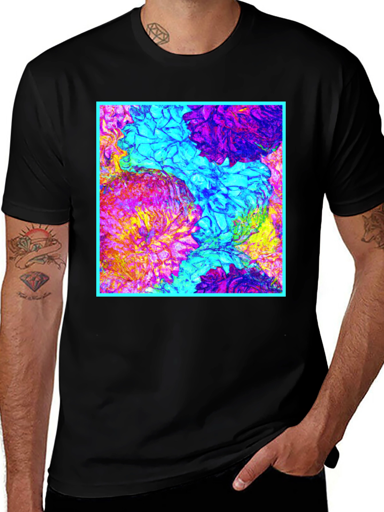 Variant 10 of Vibrant Floral Print Men's Black Tee