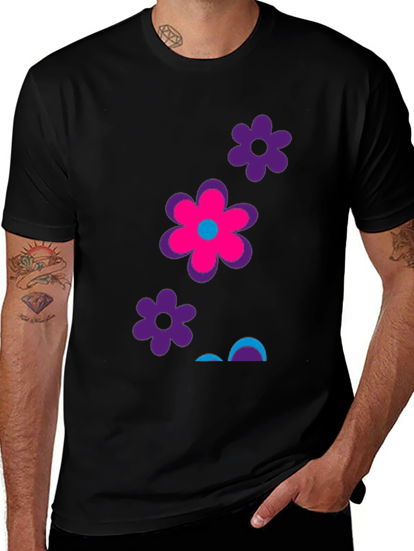 Funky Flower Power Graphic Tee - Black