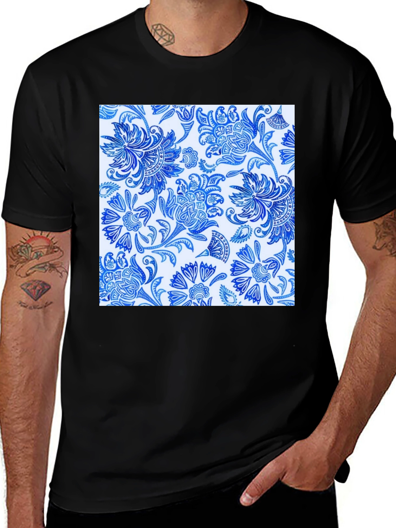 Variant 25 of Floral Blue Pattern T-Shirt - Casual Wear