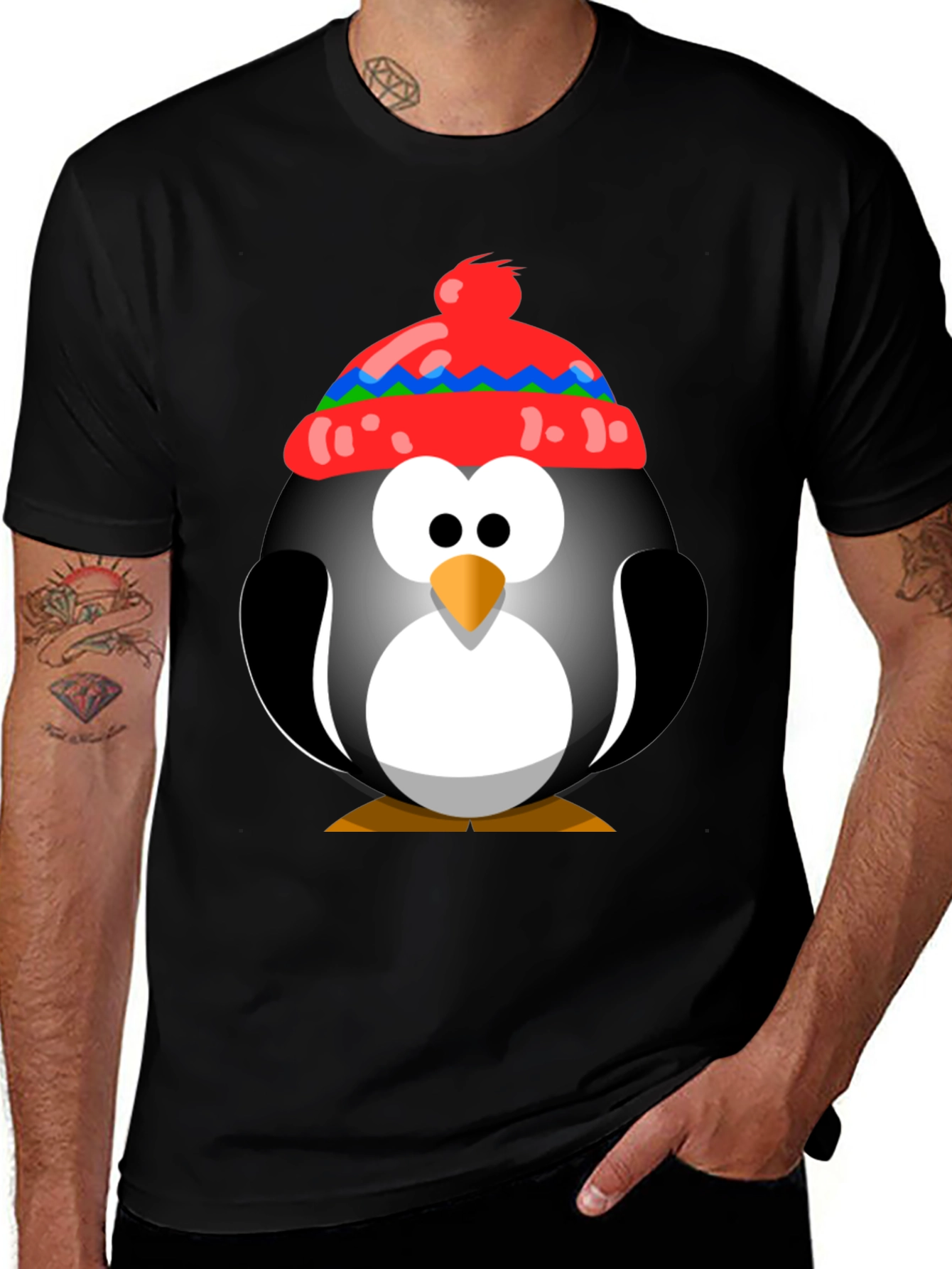 Variant 4 of Penguin With Hat Graphic Tee - Fun Holiday Shirt