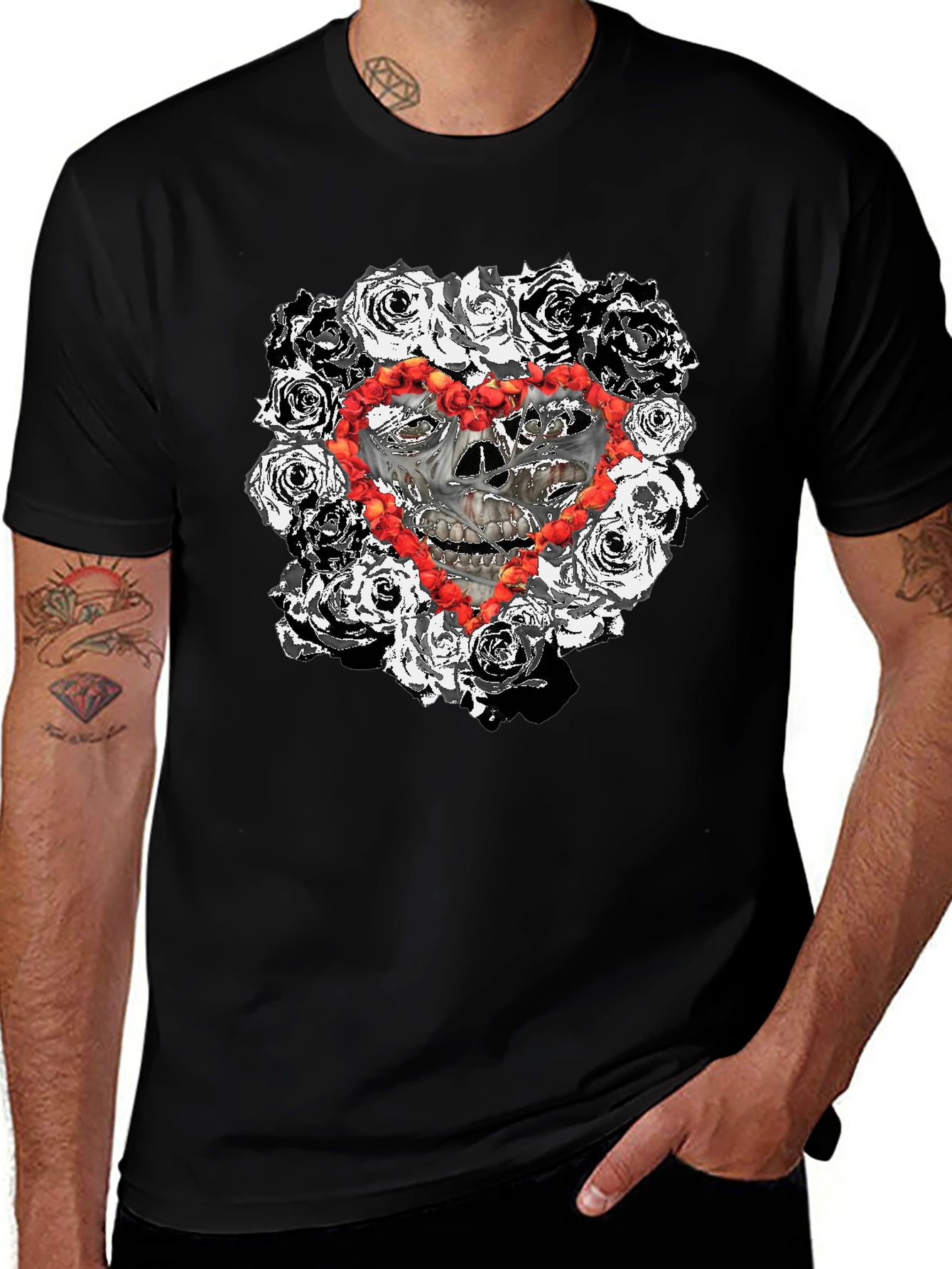 Variant 14 of Skull & Roses Heart T-Shirt