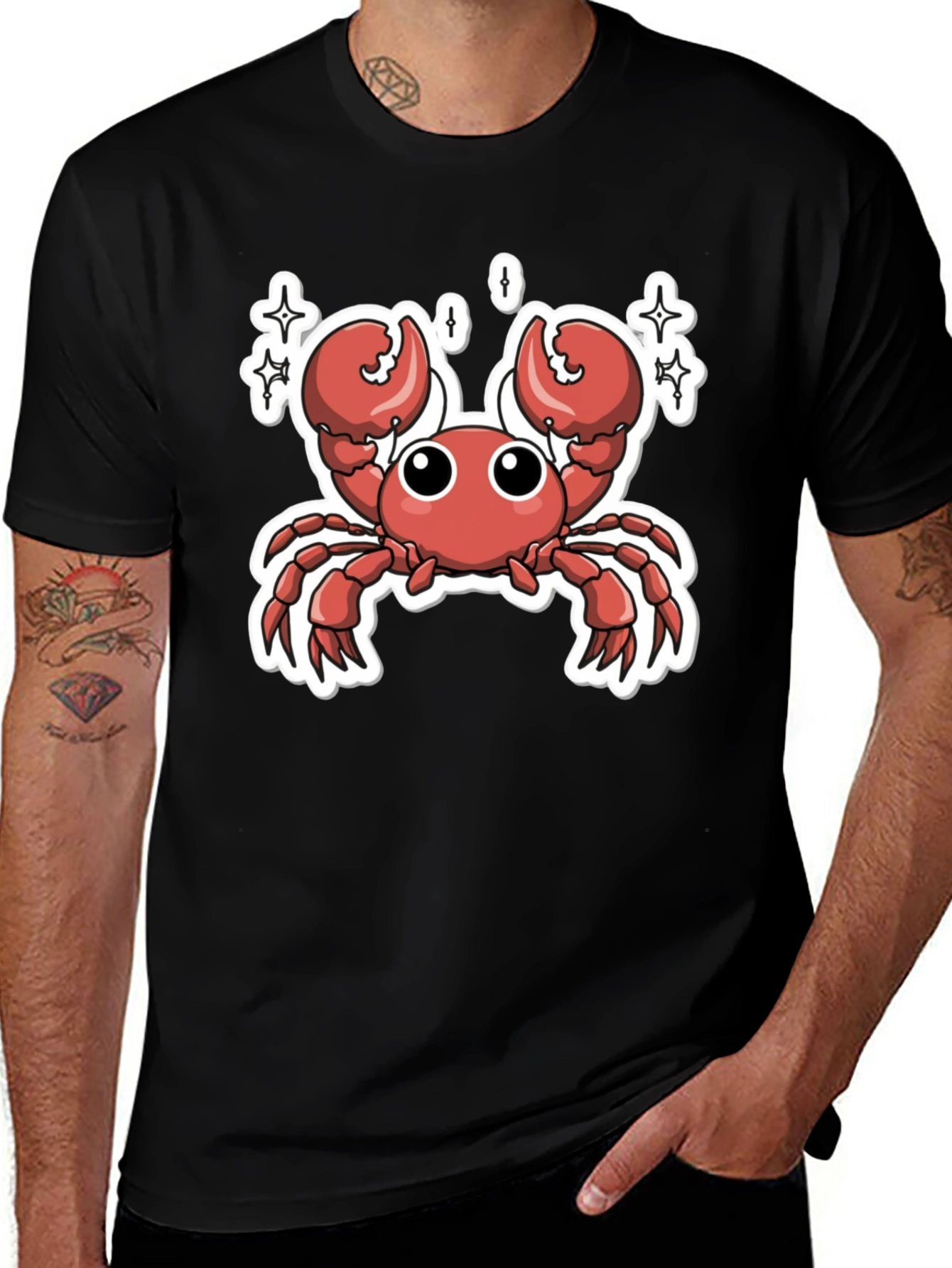 Cute Crab Graphic Tee - Black Cotton T-Shirt