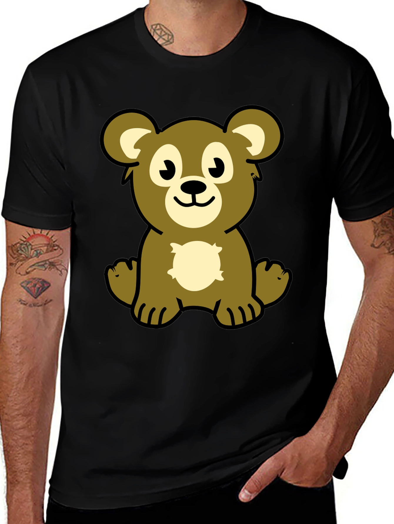 Variant 2 of Cute Cartoon Bear Graphic T-Shirt - Unisex Black Tee