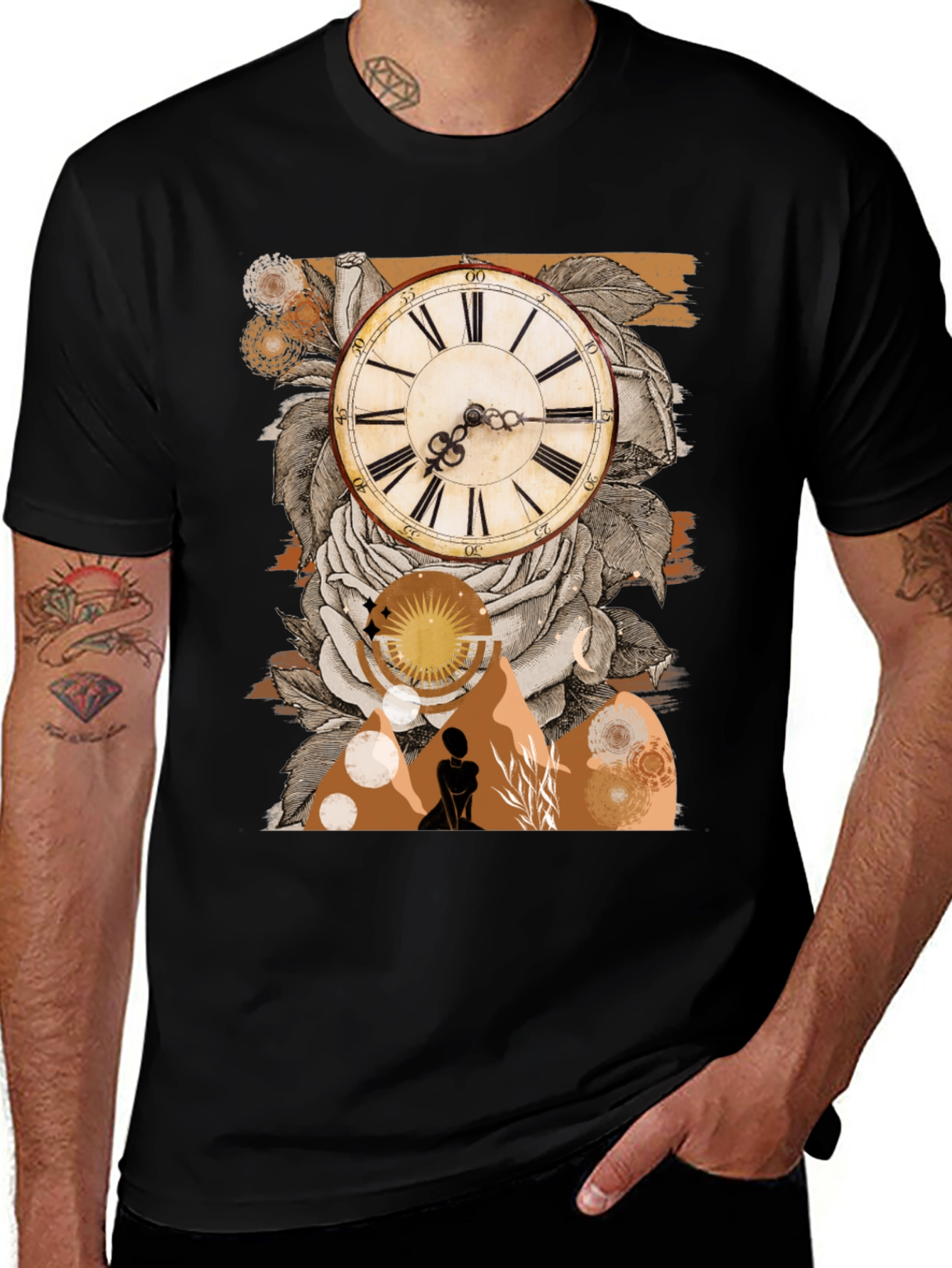 Variant 6 of Boho Clock & Rose Graphic Tee