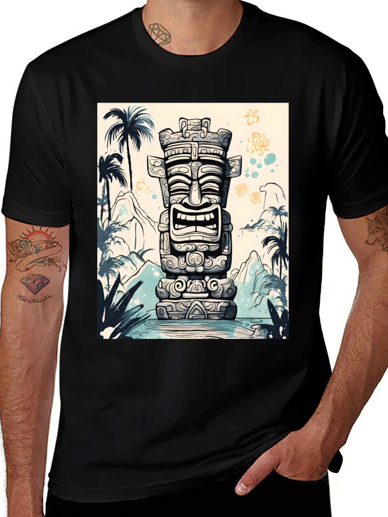 Tropical Tiki Totem Graphic Tee - Island Style