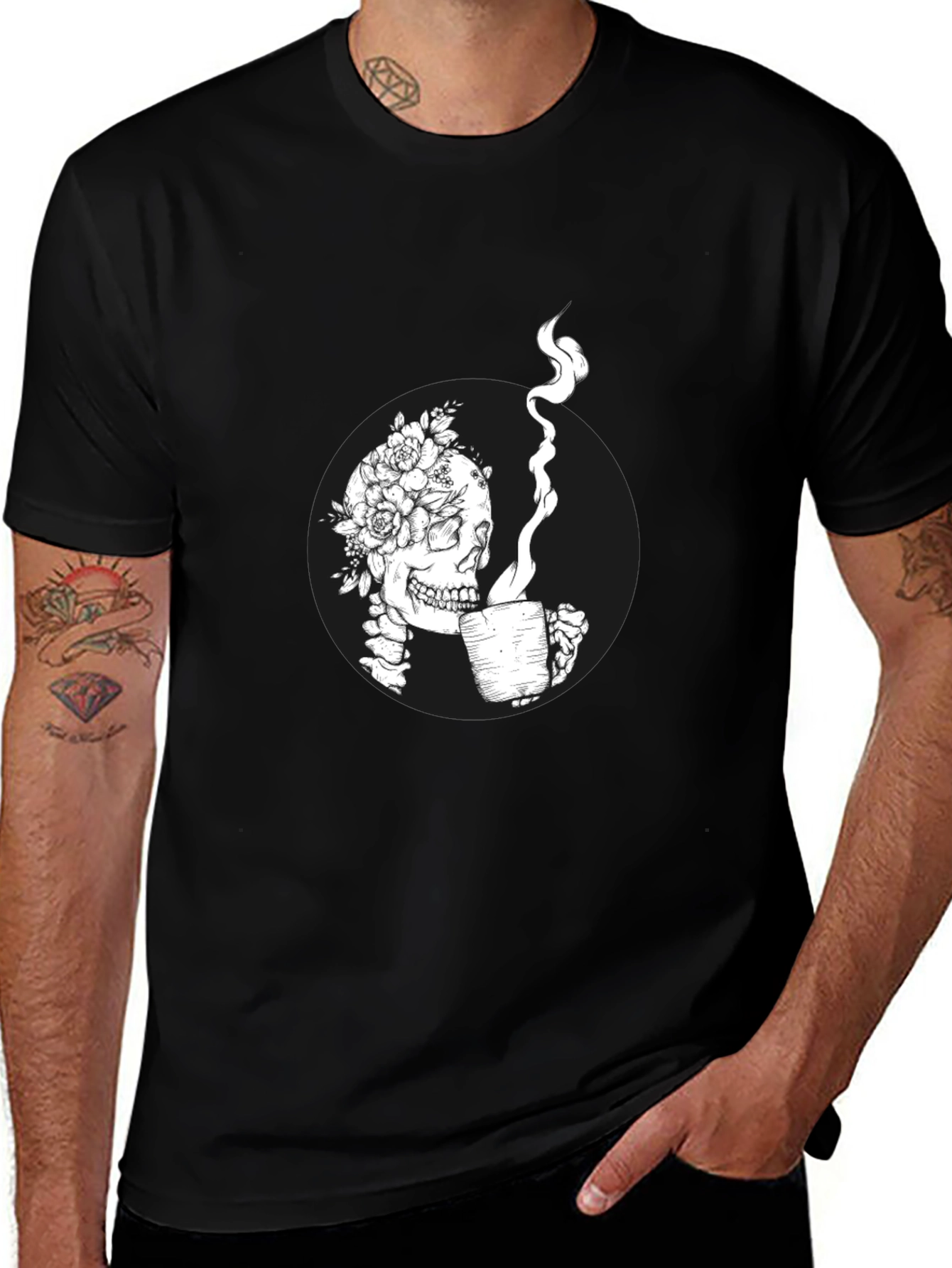 Variant 17 of Skull & Coffee Graphic Tee - Black Crew Neck