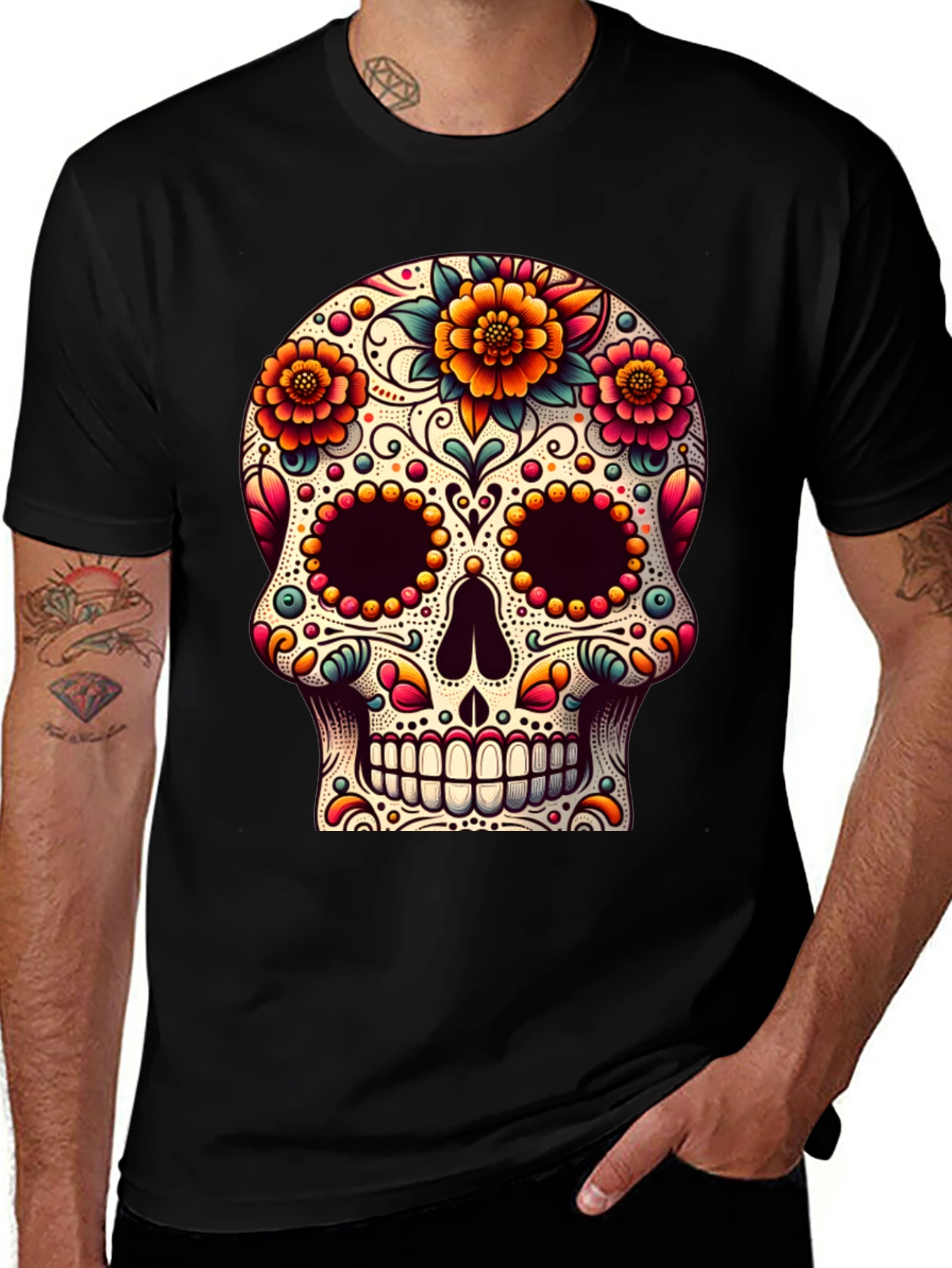 Variant 29 of Floral Sugar Skull Graphic Tee