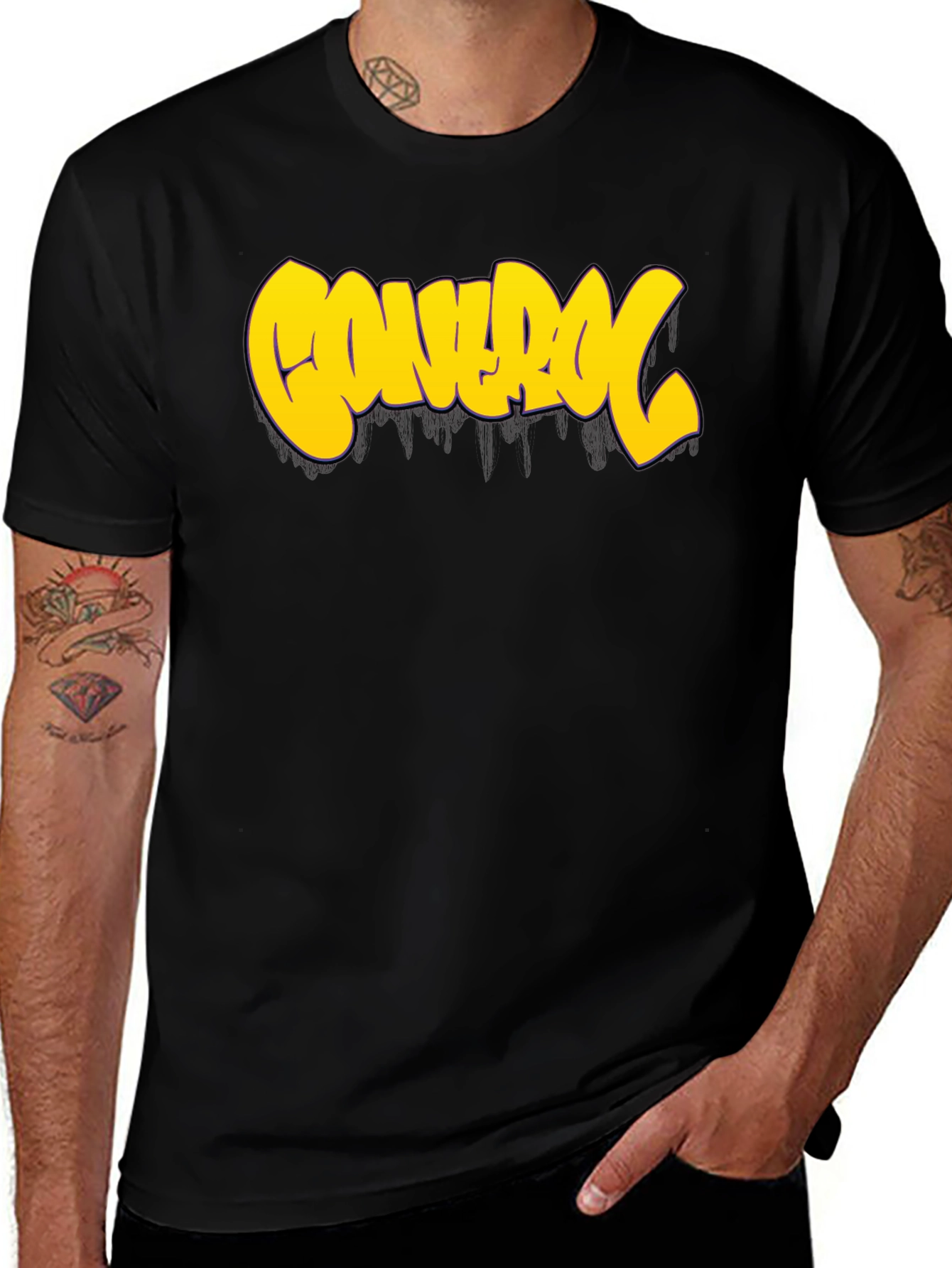 Variant 21 of Control Graphic Tee - Bold Yellow Print on Black