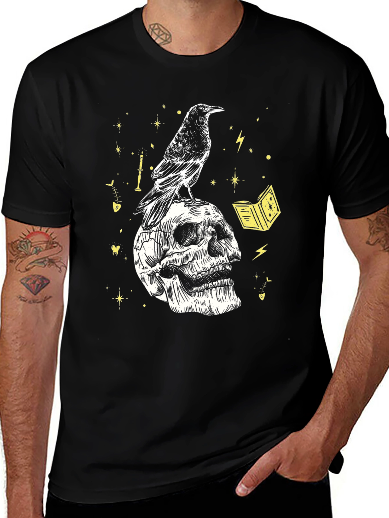 Variant 12 of Raven Skull Graphic Tee - Dark Mystical T-Shirt