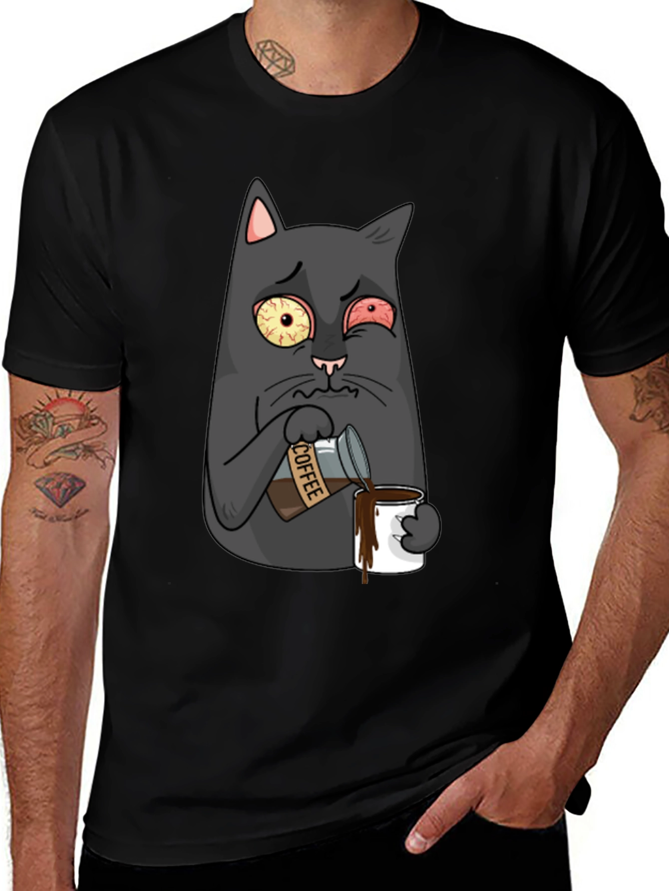 Variant 13 of Coffee Cat T-Shirt - Funny Cartoon Graphic Tee
