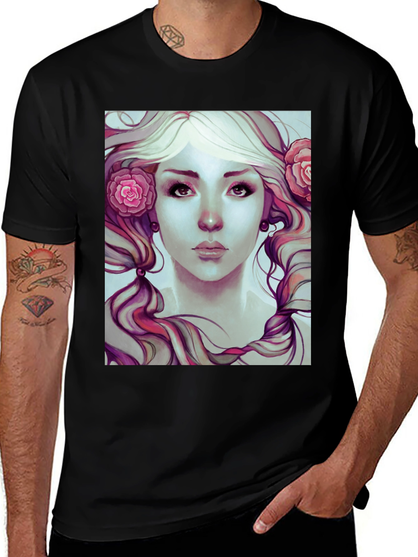 Variant 6 of Floral Beauty Graphic Tee - Soft Black Cotton