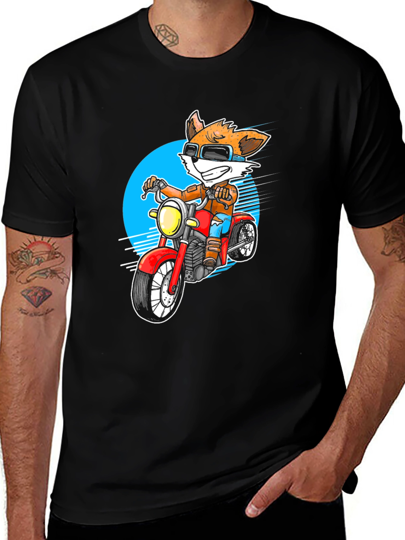 Variant 12 of Cool Fox on Motorcycle Graphic Tee - Black