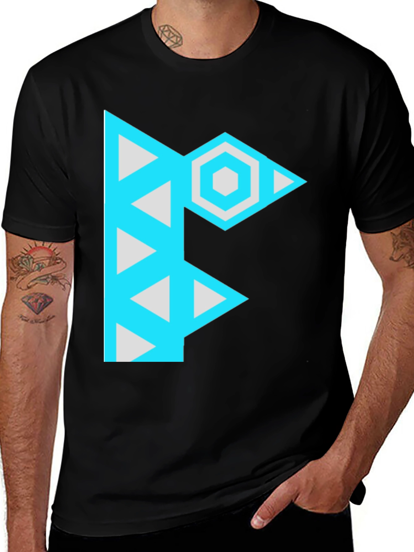 Variant 24 of Geometric 'F' Graphic Black T-Shirt
