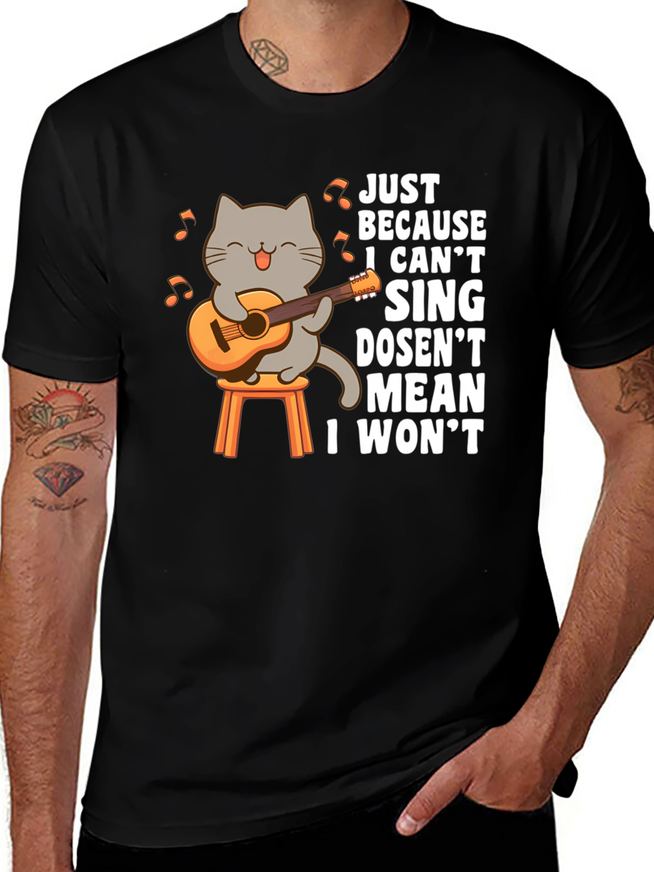 Variant 13 of Cat Guitarist T-Shirt: Just Because I Can't Sing