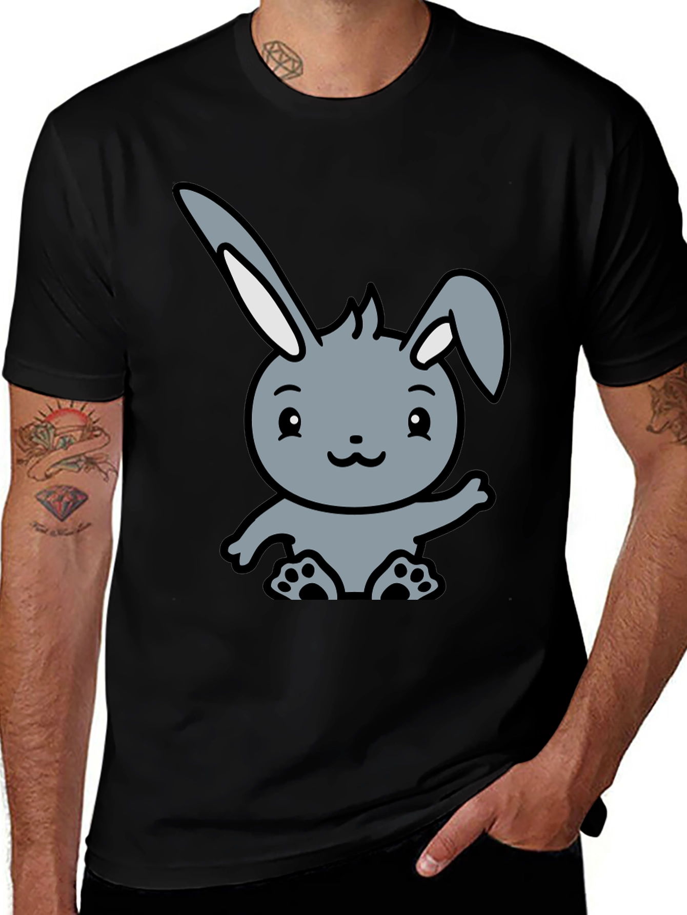 Variant 7 of Cute Bunny Graphic Tee - Black Cotton Blend