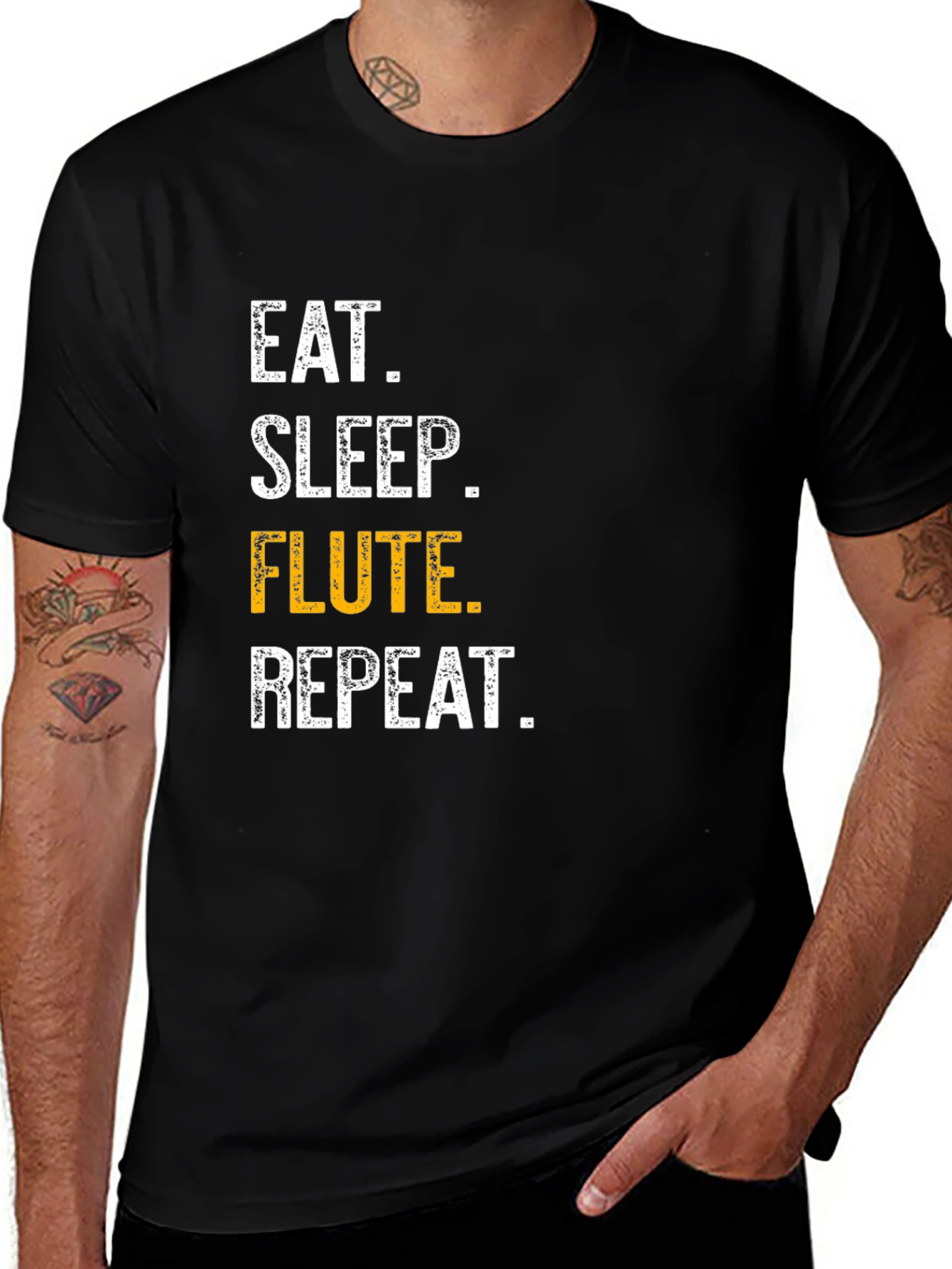 Eat Sleep Flute Repeat Black T-Shirt