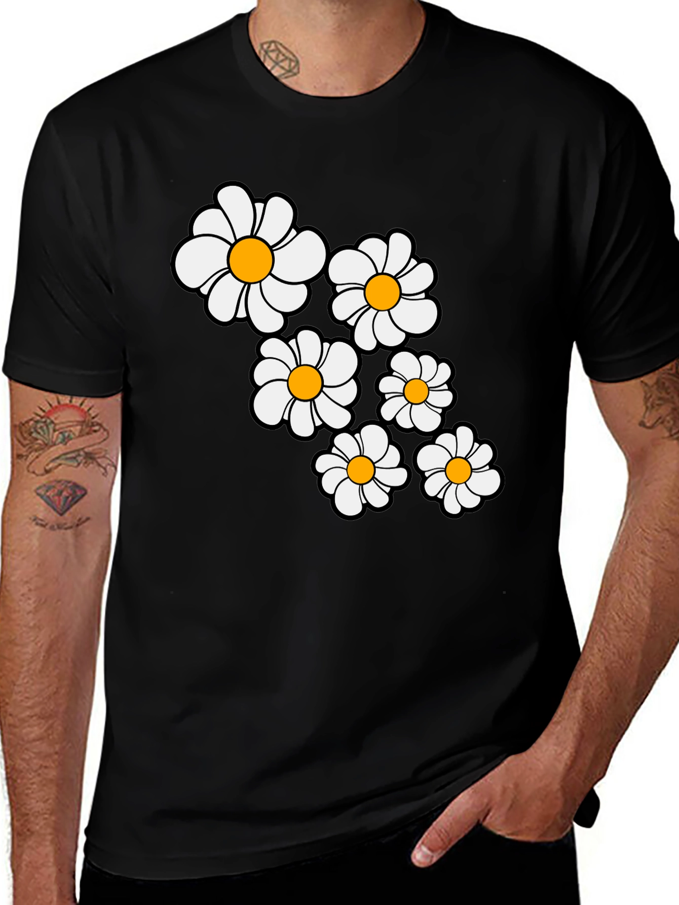 Variant 20 of Daisy Flower T-Shirt - Black Cotton Blend Graphic Tee