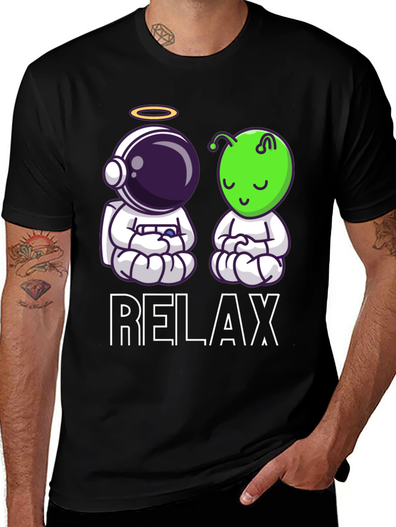 Variant 20 of Relax Astronaut & Alien Zen Black T-Shirt