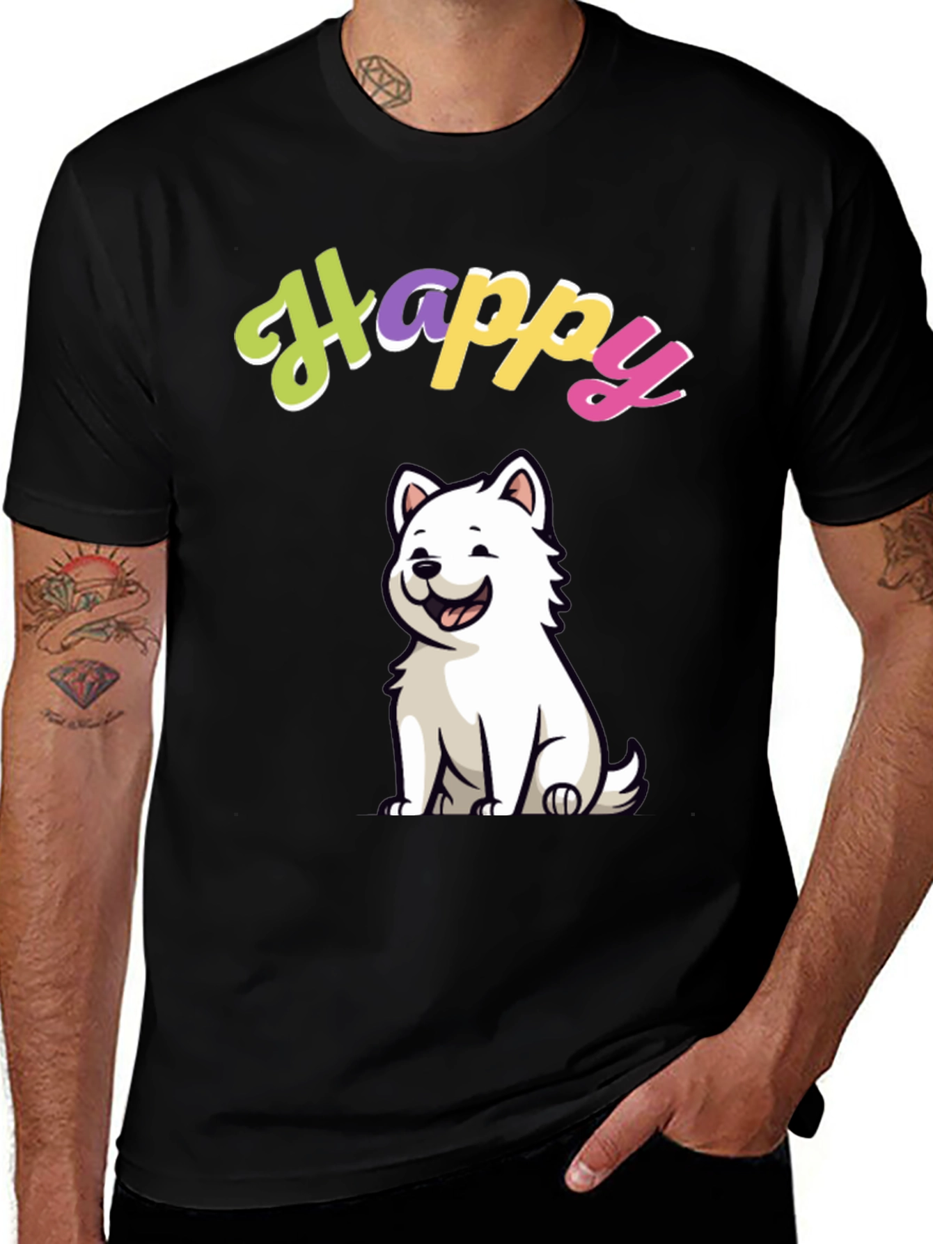 Happy Dog Graphic Black T-Shirt