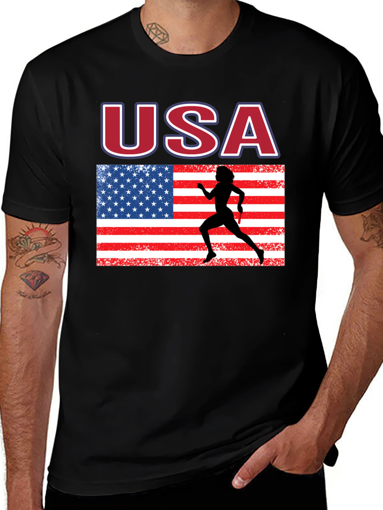 USA Flag Runner Graphic T-Shirt