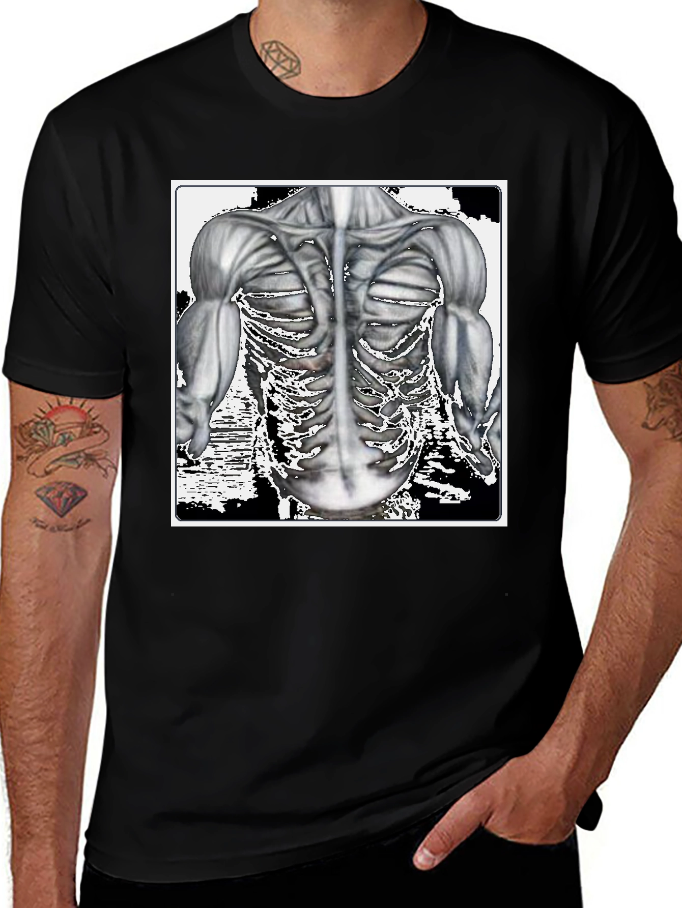 Variant 19 of Anatomy Black T-Shirt: Muscle & Bone Design