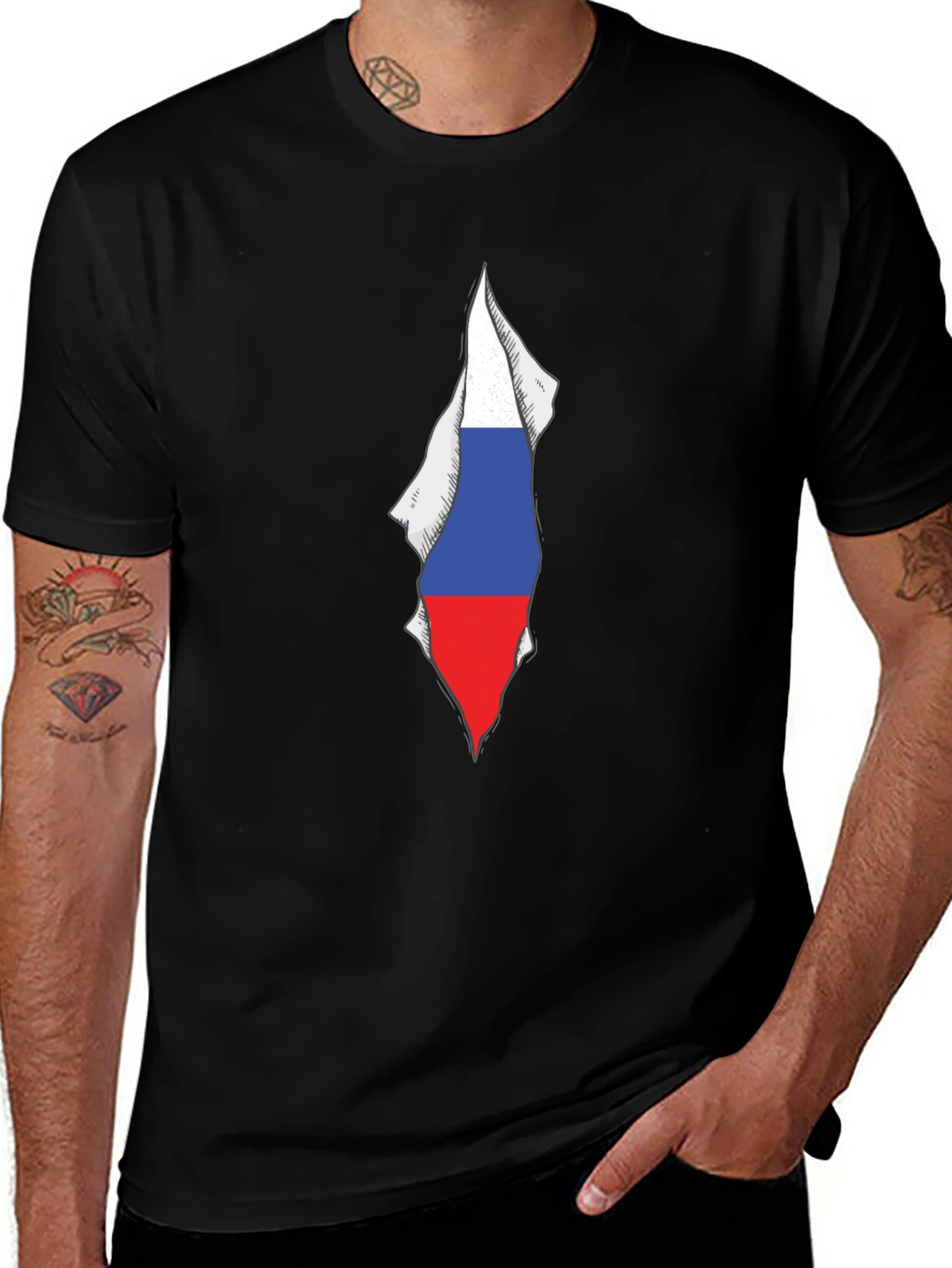 Variant 19 of Men's Black Tee with Russia Flag Graphic