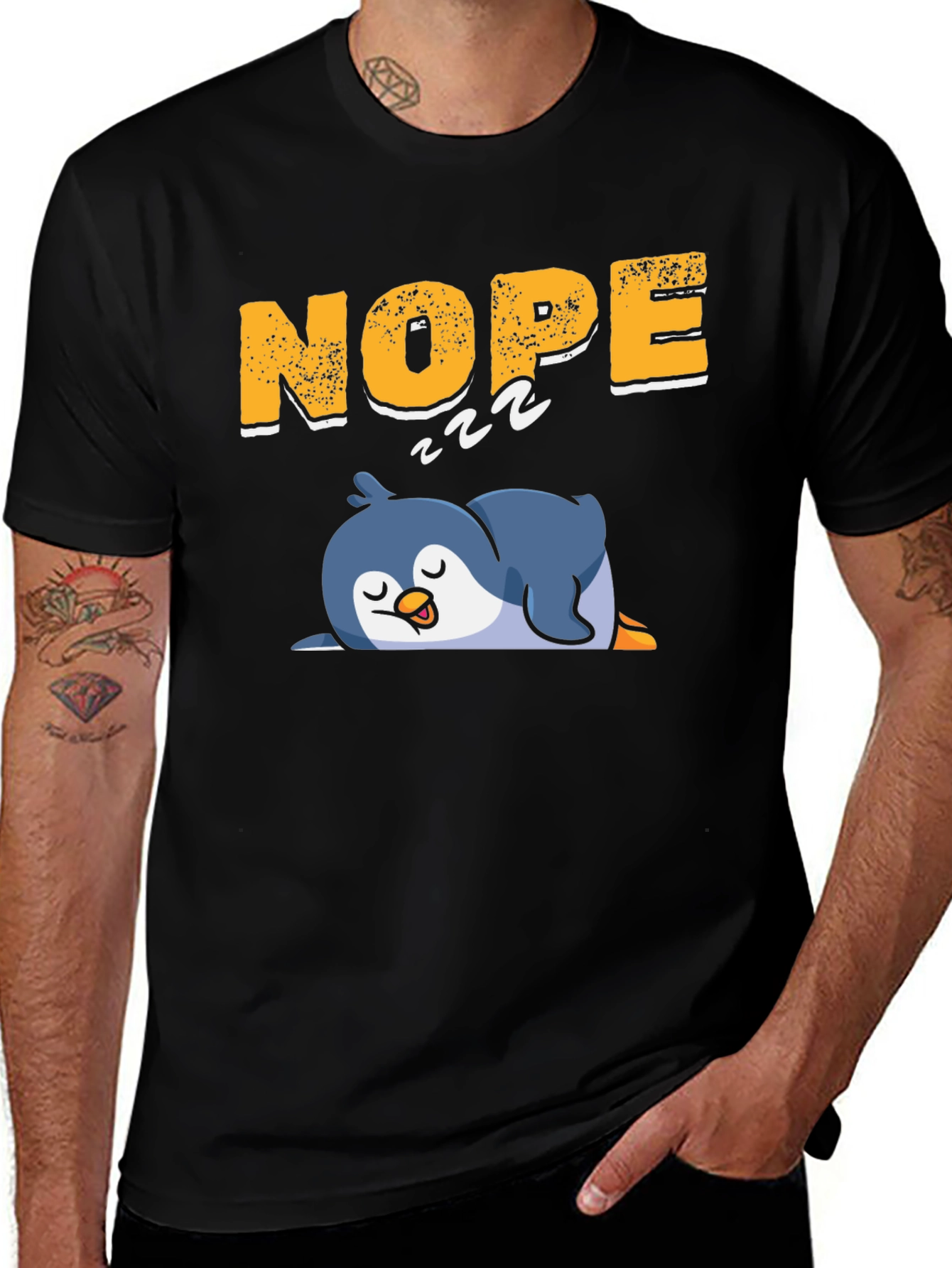 Variant 23 of Nope Sleeping Penguin Black T-Shirt