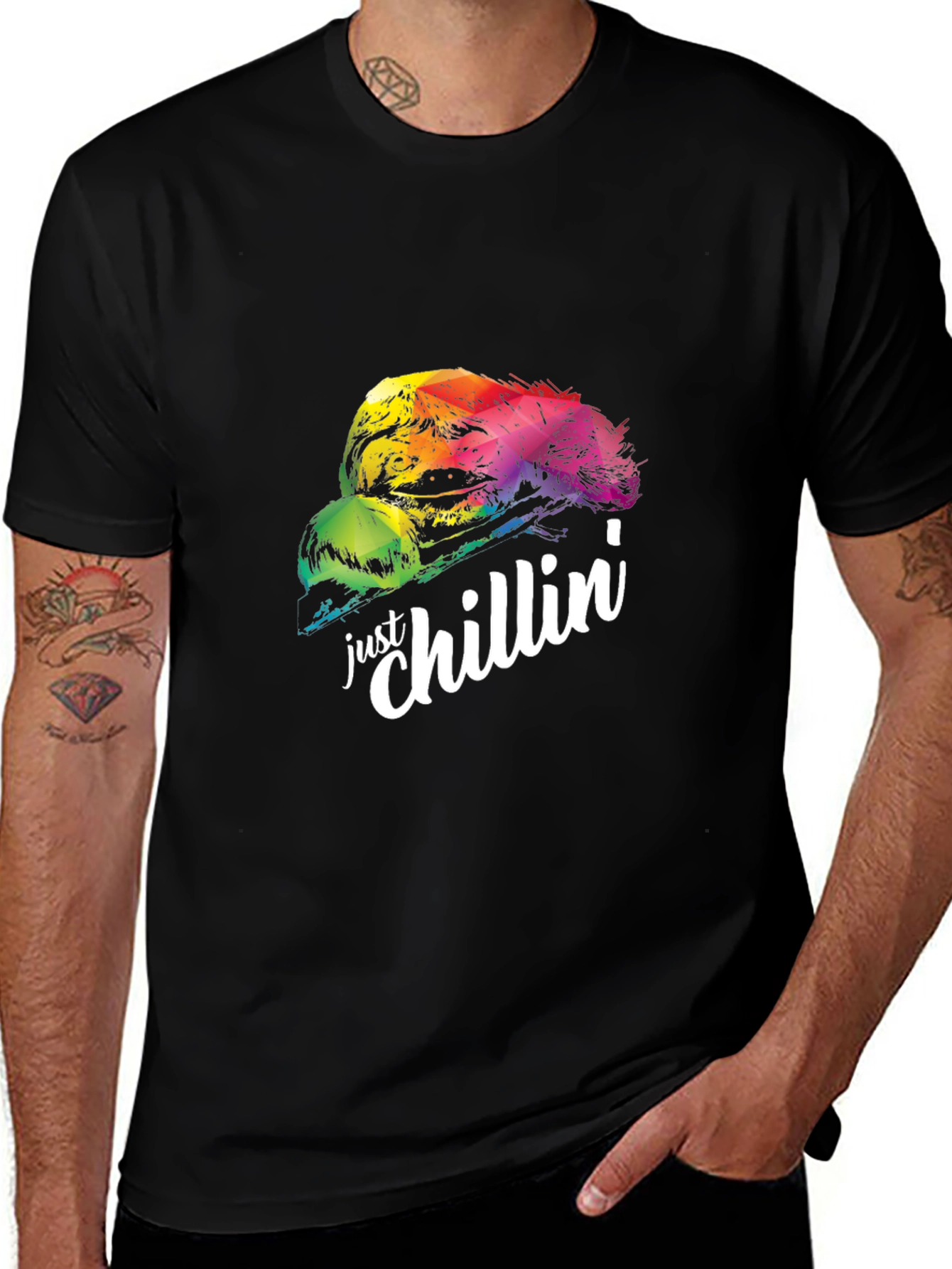 Variant 26 of Just Chillin' Sloth Graphic Tee - Black Cotton Comfort