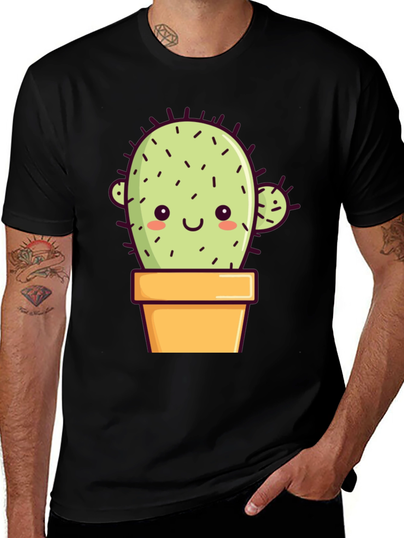 Variant 23 of Cute Cactus T-Shirt - Black Cotton Tee