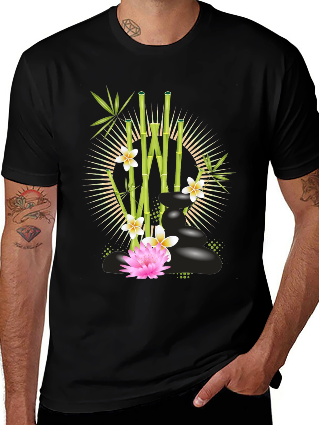 Zen Garden T-Shirt: Bamboo, Lotus, & Spa Stones Design