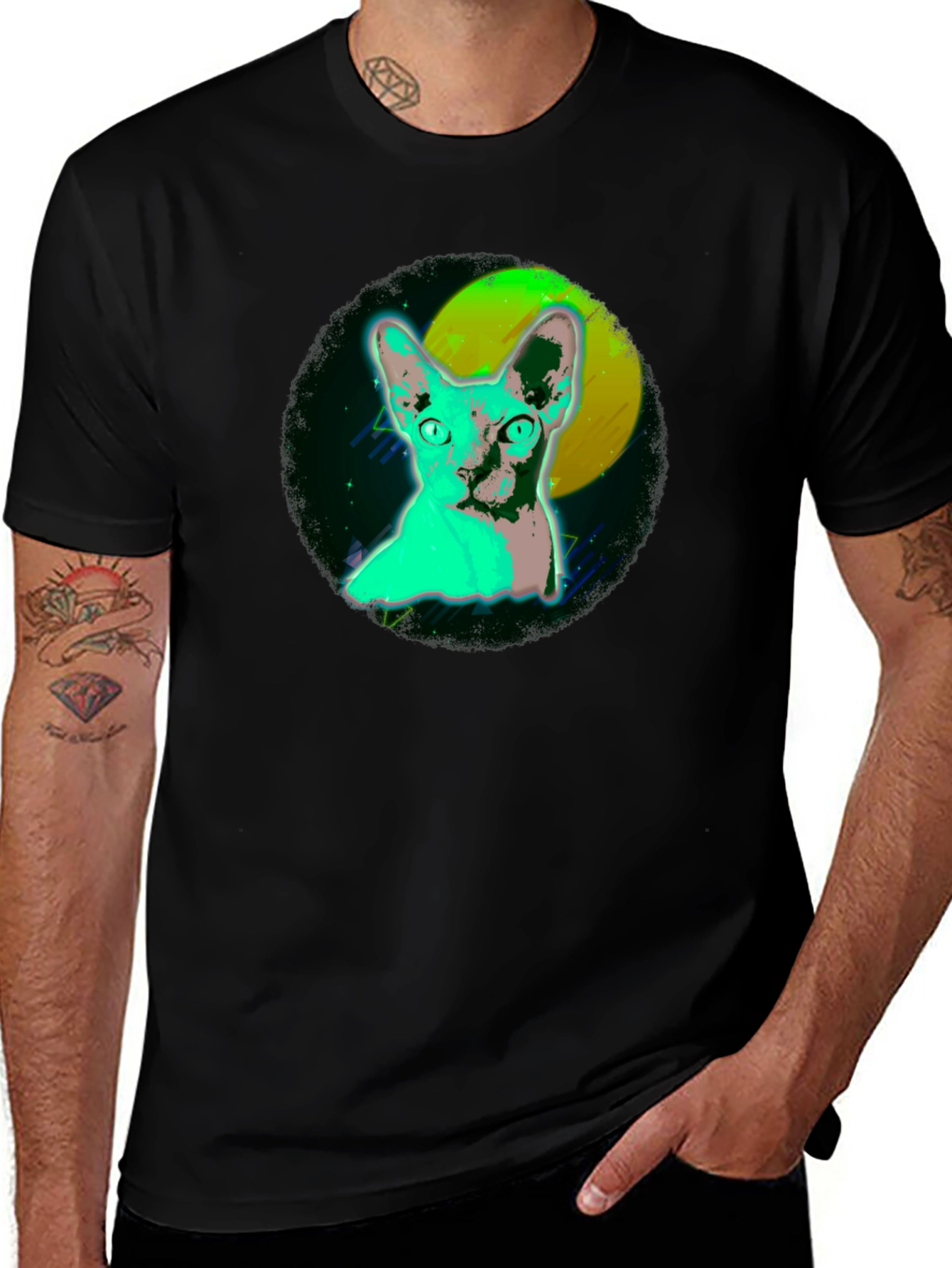 Variant 16 of Sphynx Cat Retro Graphic Black T-Shirt