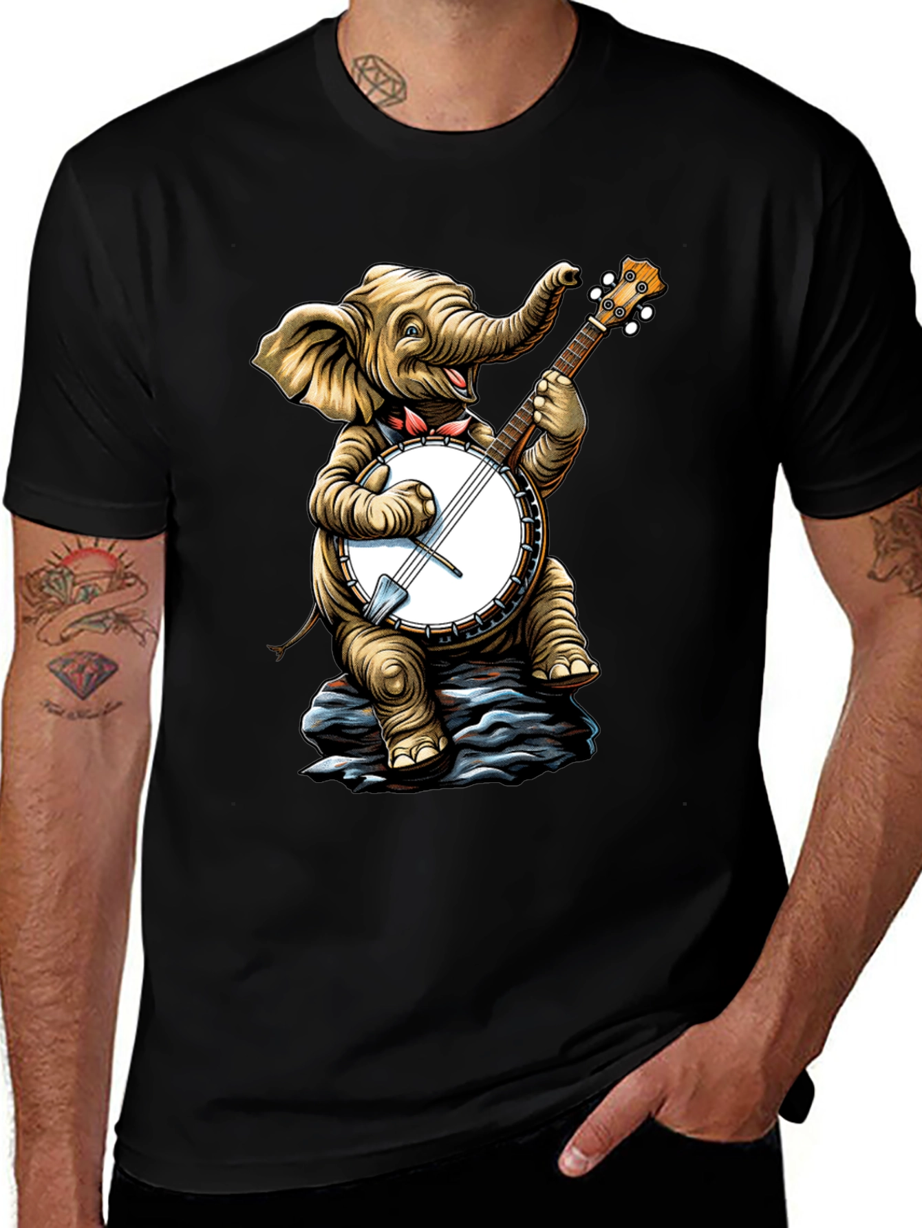 Variant 23 of Elephant Banjo Player Graphic Tee - Black