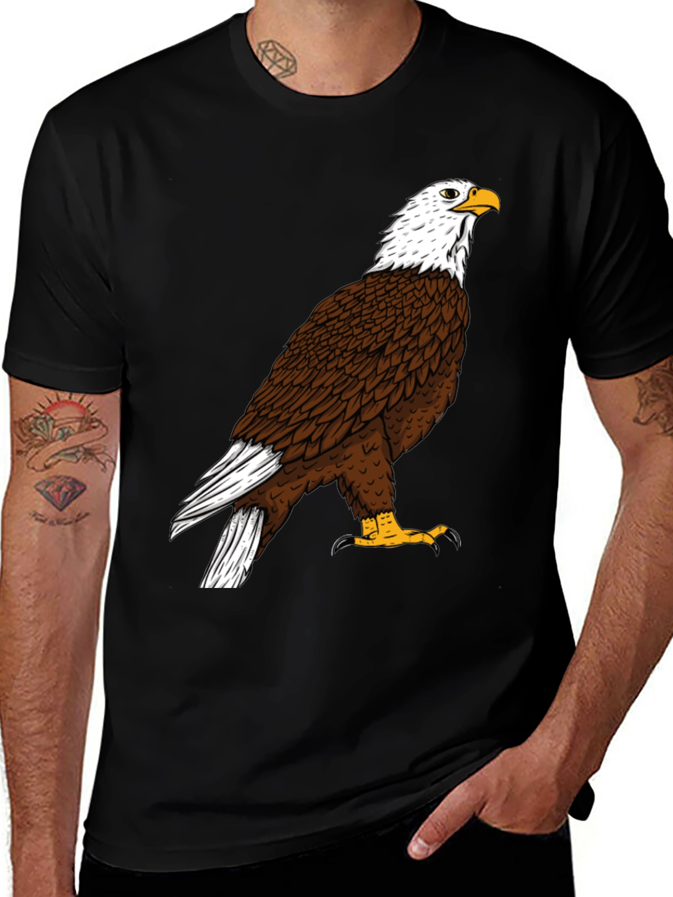 Variant 26 of Bald Eagle Graphic Print Black T-Shirt