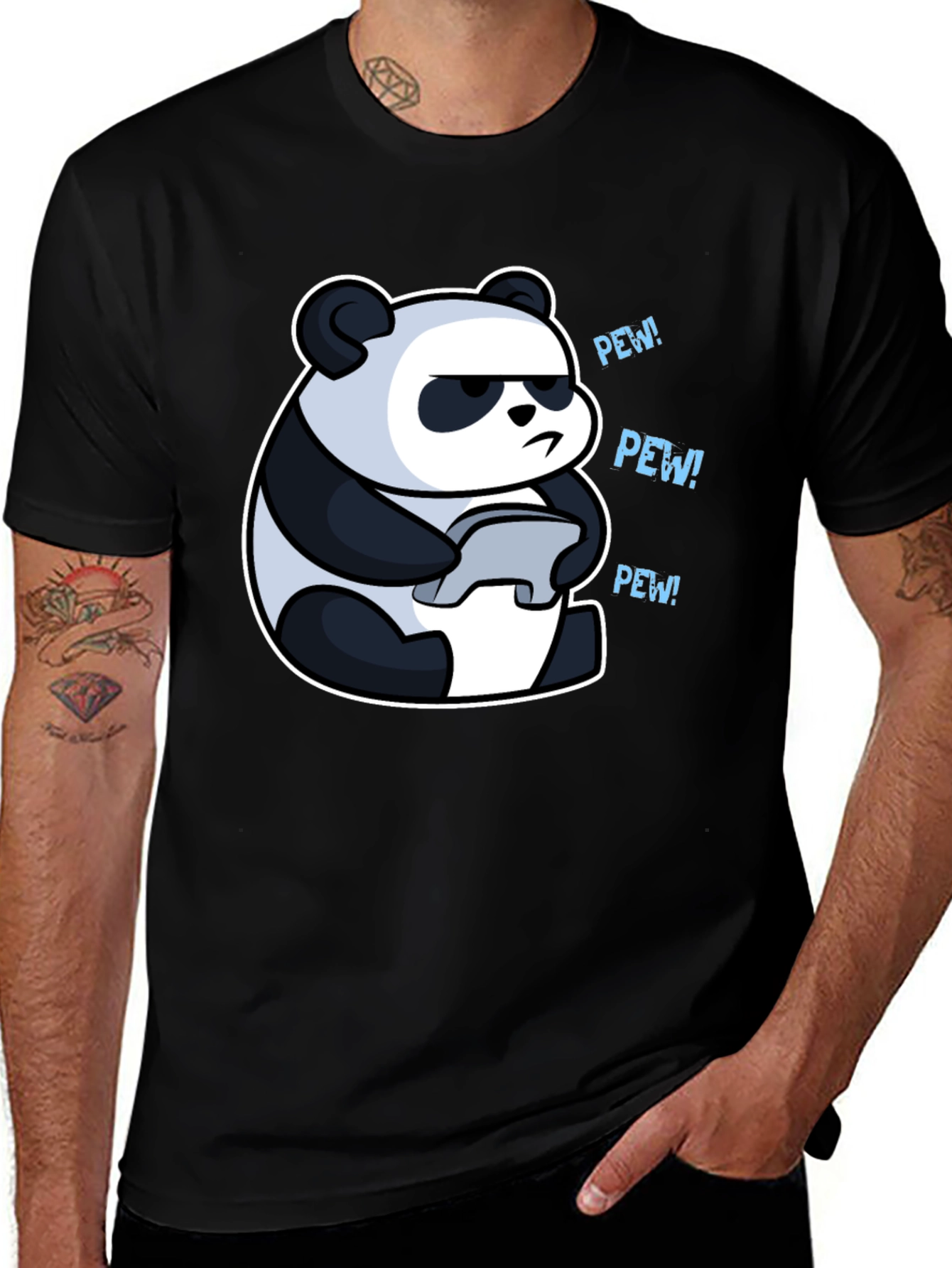 Panda Gamer Black T-Shirt - Pew Pew!