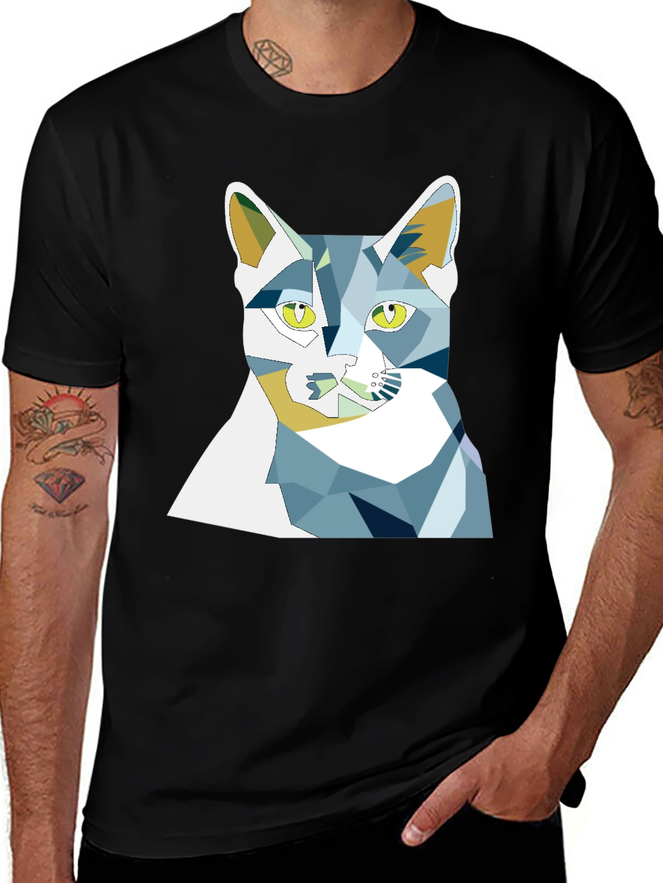Variant 8 of Geometric Cat Graphic Tee - Modern Art Shirt