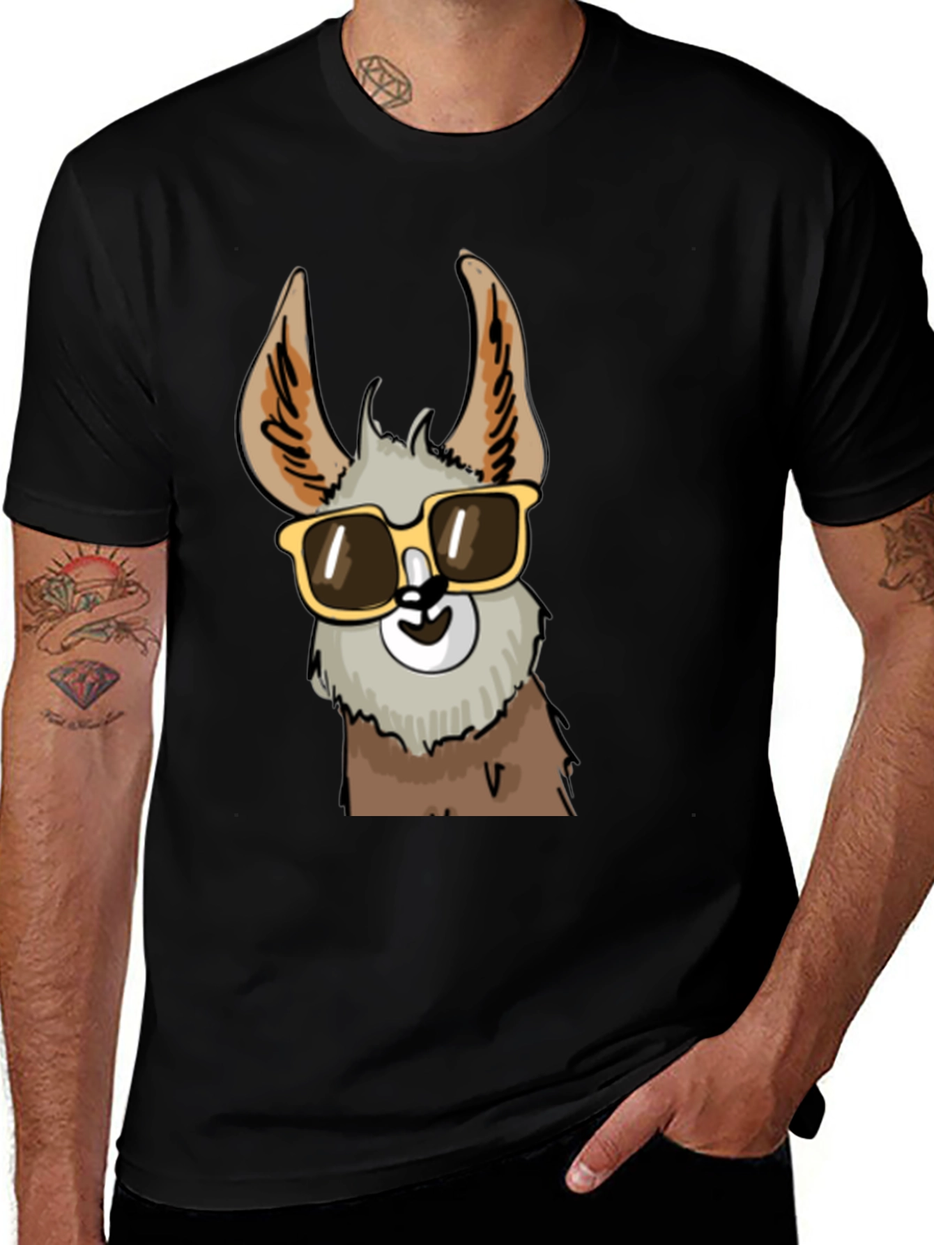 Variant 24 of Cool Llama Graphic Tee - Black Cotton T-Shirt