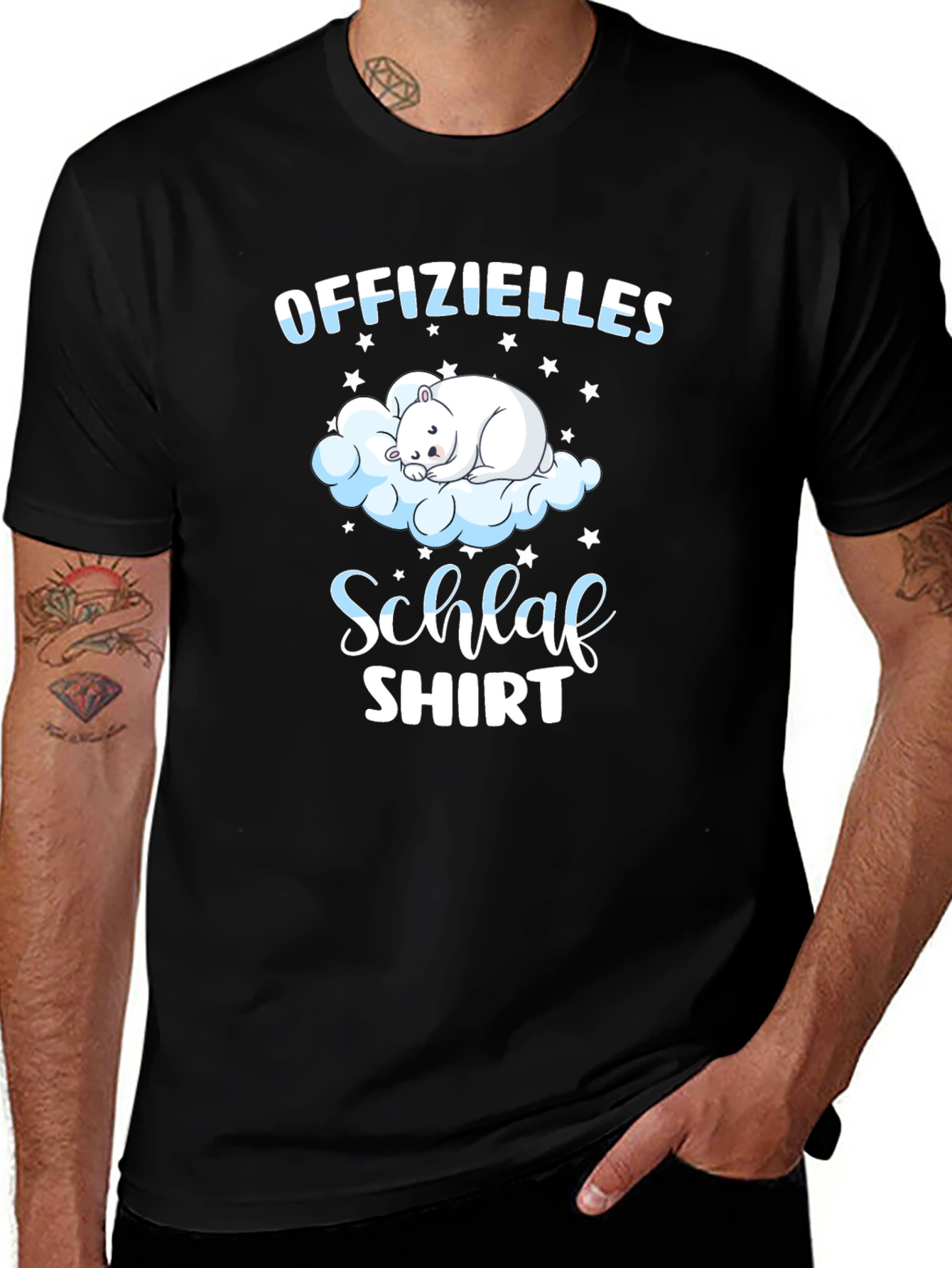 Black Cute Bear Cloud Schlaf Shirt | Men's Black Tee main image