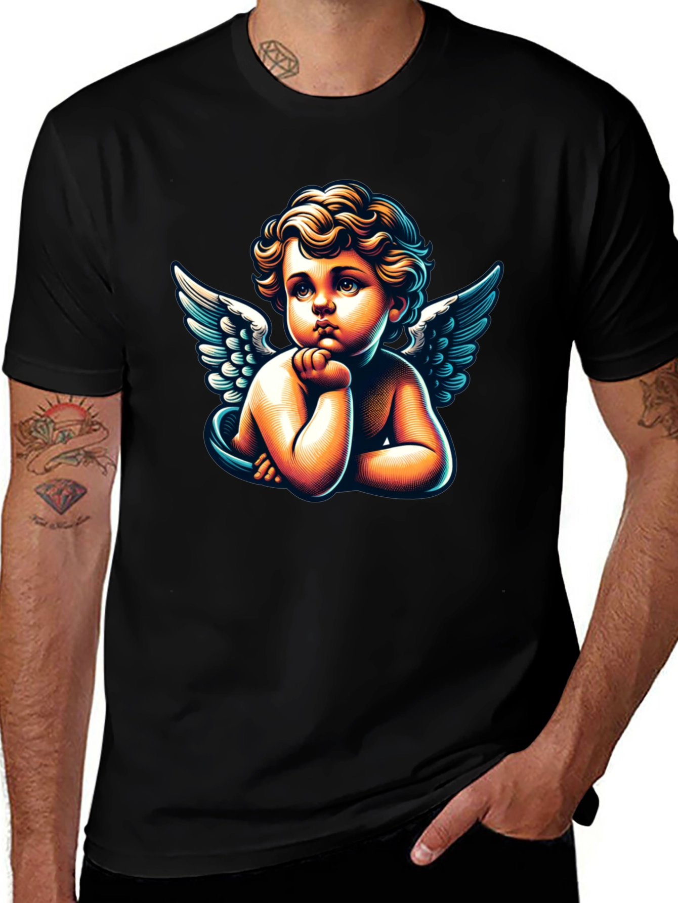 Variant 25 of Cherub Angel Graphic Tee - Classic Black T-Shirt