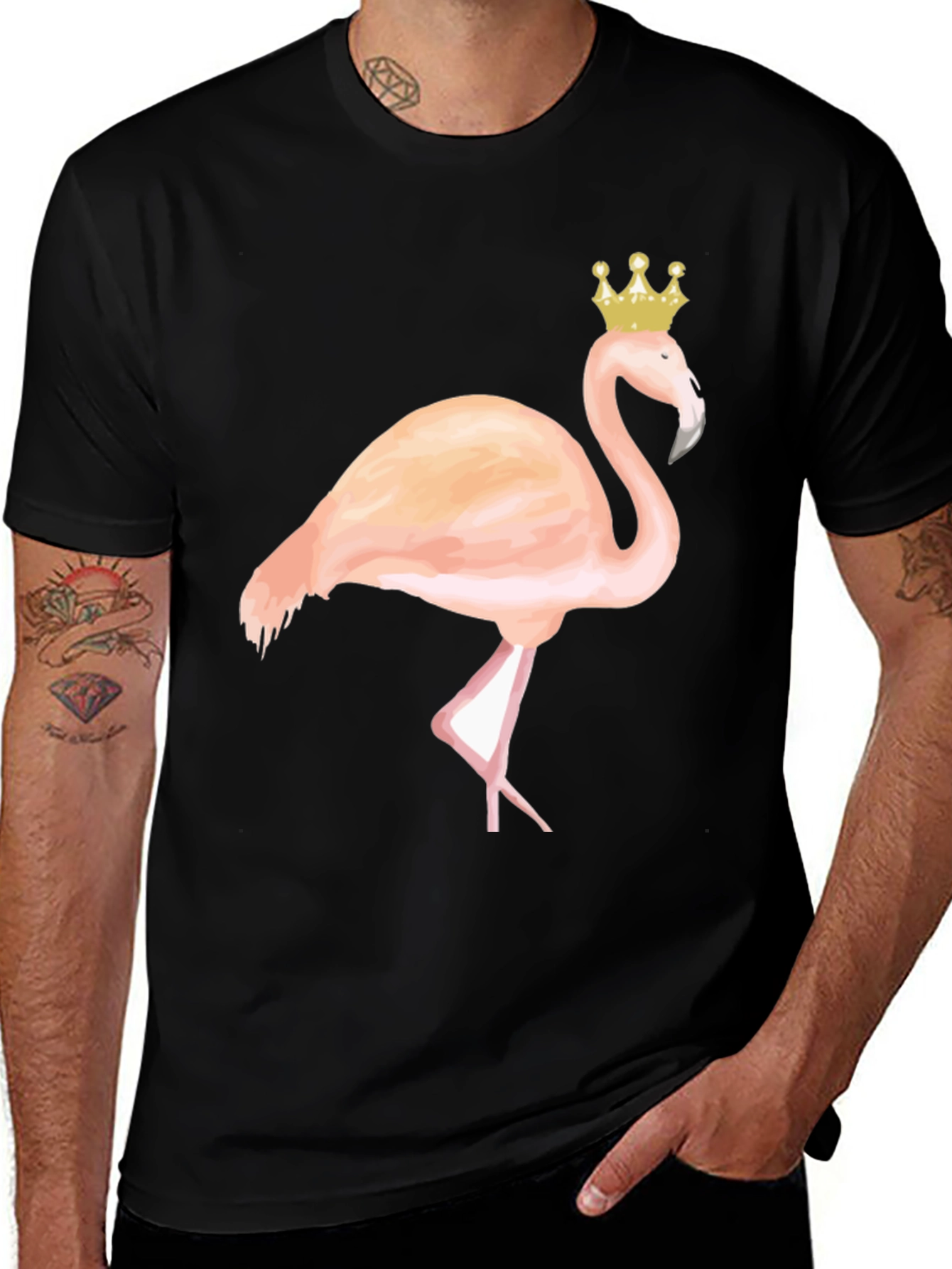 Variant 4 of Flamingo Crown Graphic Tee - Casual Black T-Shirt