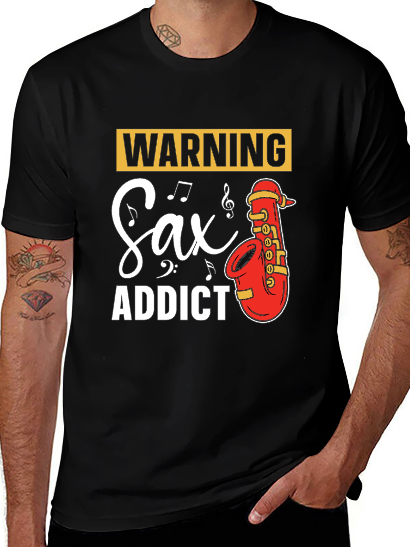 Variant 4 of Warning Sax Addict Black T-Shirt