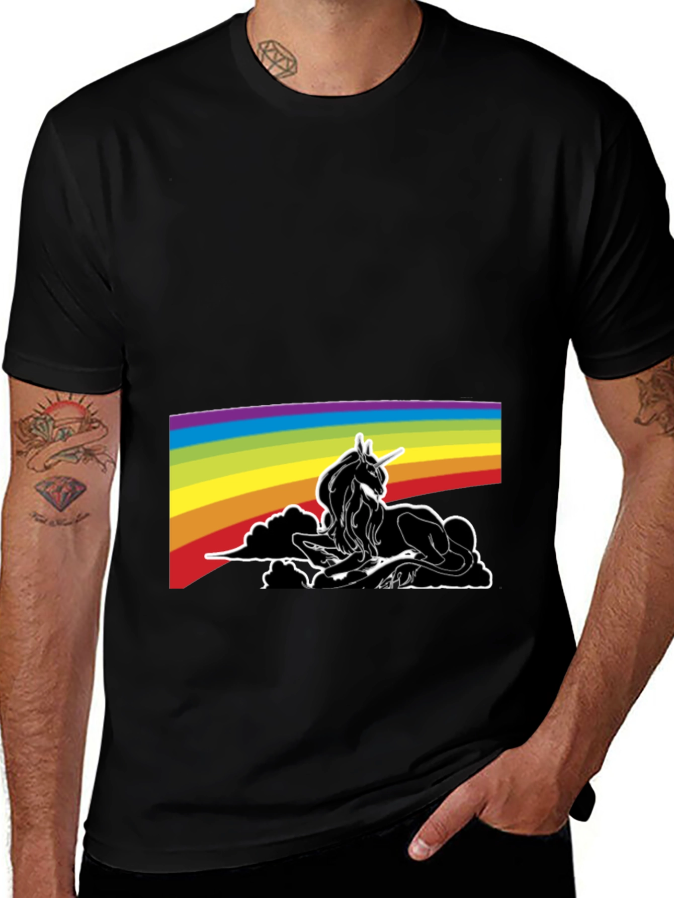 Variant 7 of Unicorn Rainbow Graphic Tee - Black
