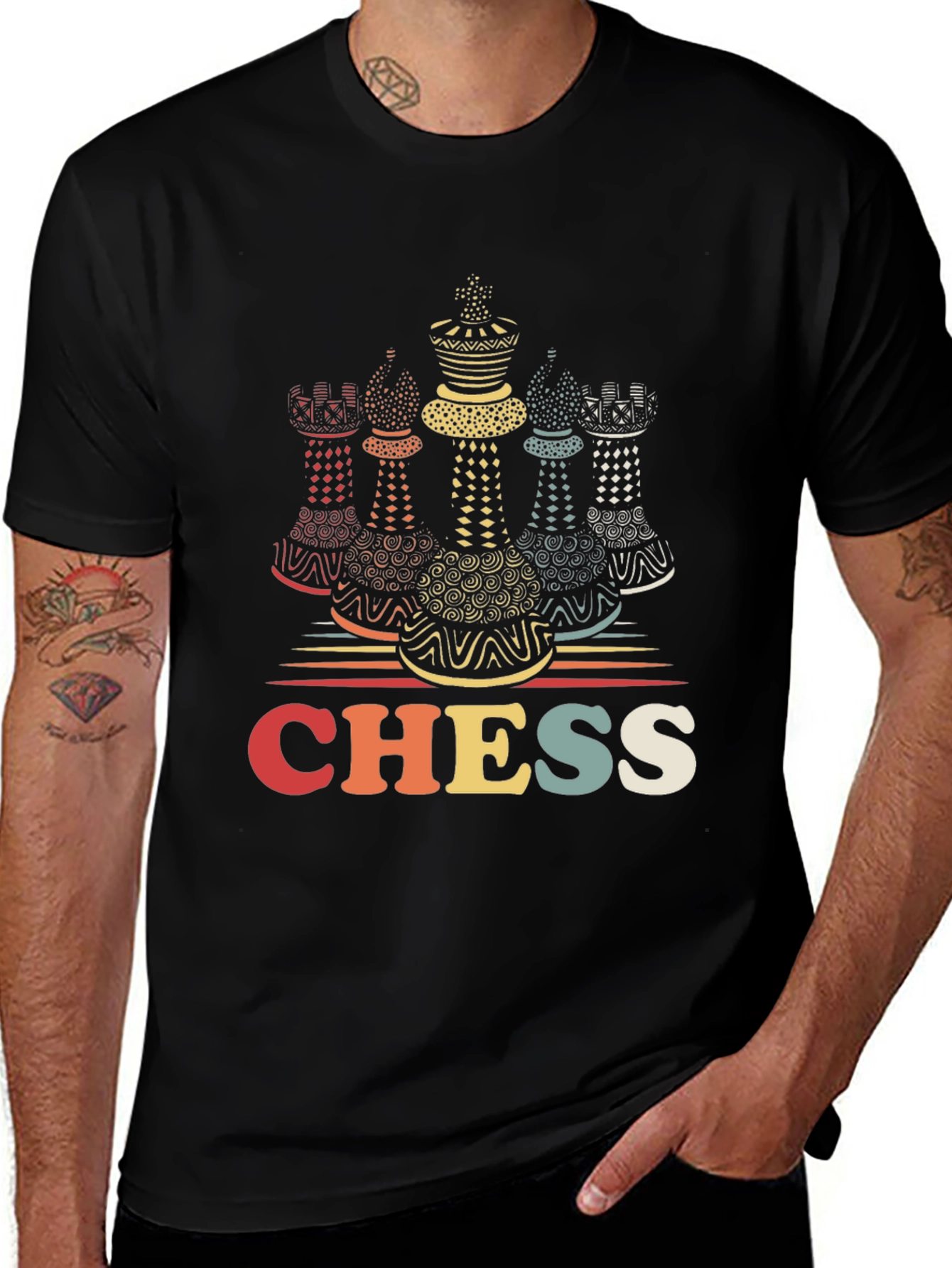 Black Retro Chess Piece Graphic T-Shirt main image